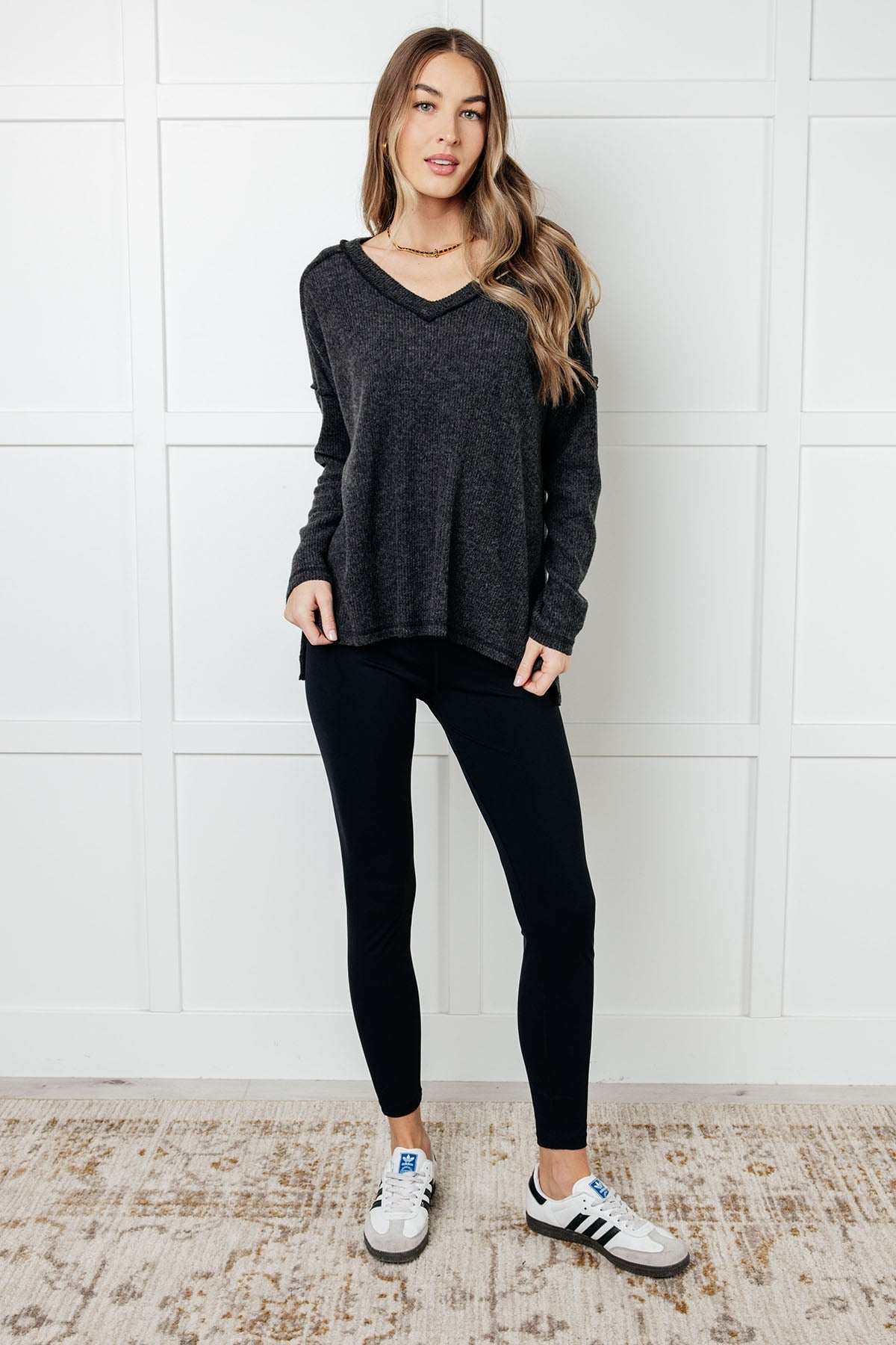 Soft Brushed Hacci Knit Top in Black - Cozy Winter Layering for Women | Perfect for Casual Outfits & Cold Weather