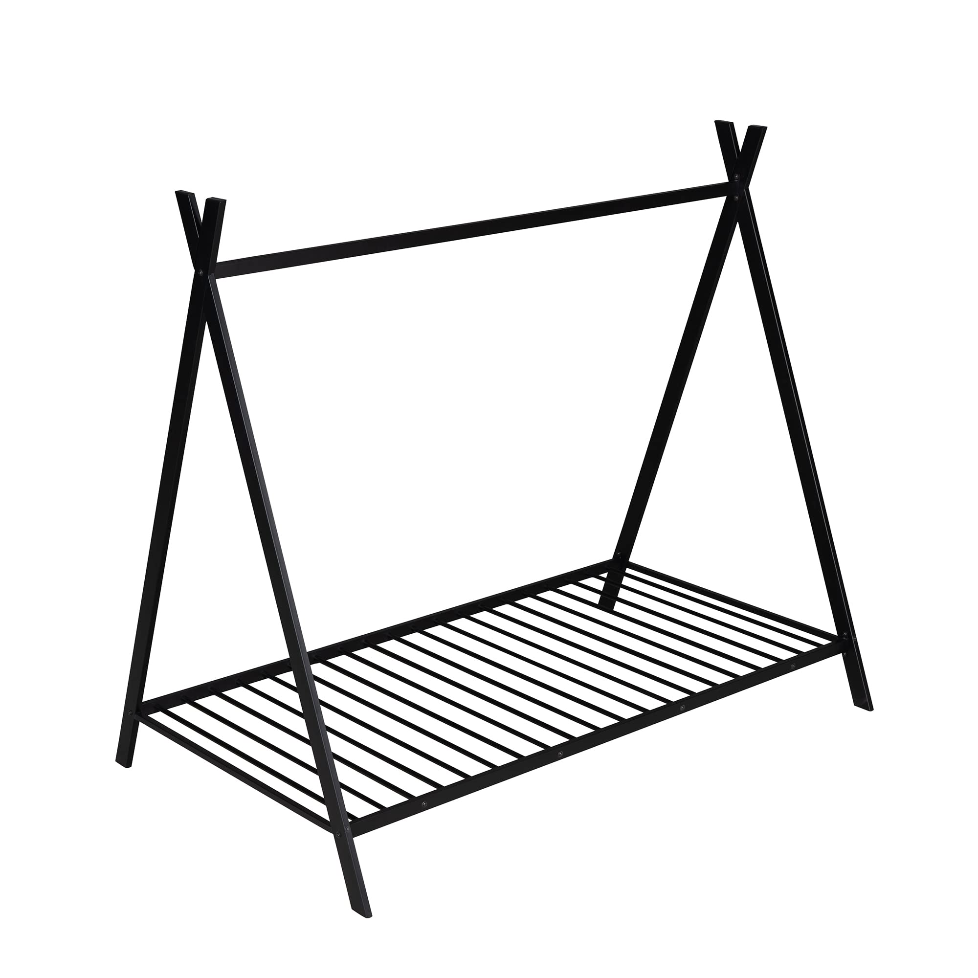 Montessori Twin House Bed for Kids - Metal Floor Playhouse Bed Frame with Slats for Boys & Girls, No Box Spring Needed (Black) - Perfect for Bedroom Playtime, Sleepovers & Imaginative Play