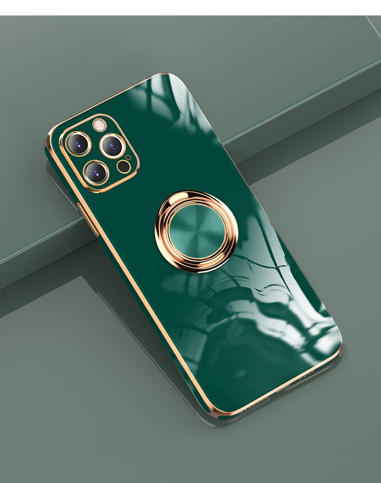 UnnFiko Shockproof Bumper Stand Case for iPhone 12 Pro Max - Soft TPU Protective Cover with 360° Rotating Ring Holder & Kickstand, Car Mount Compatible (Dark Green) | Perfect for Work, Travel & Daily Use