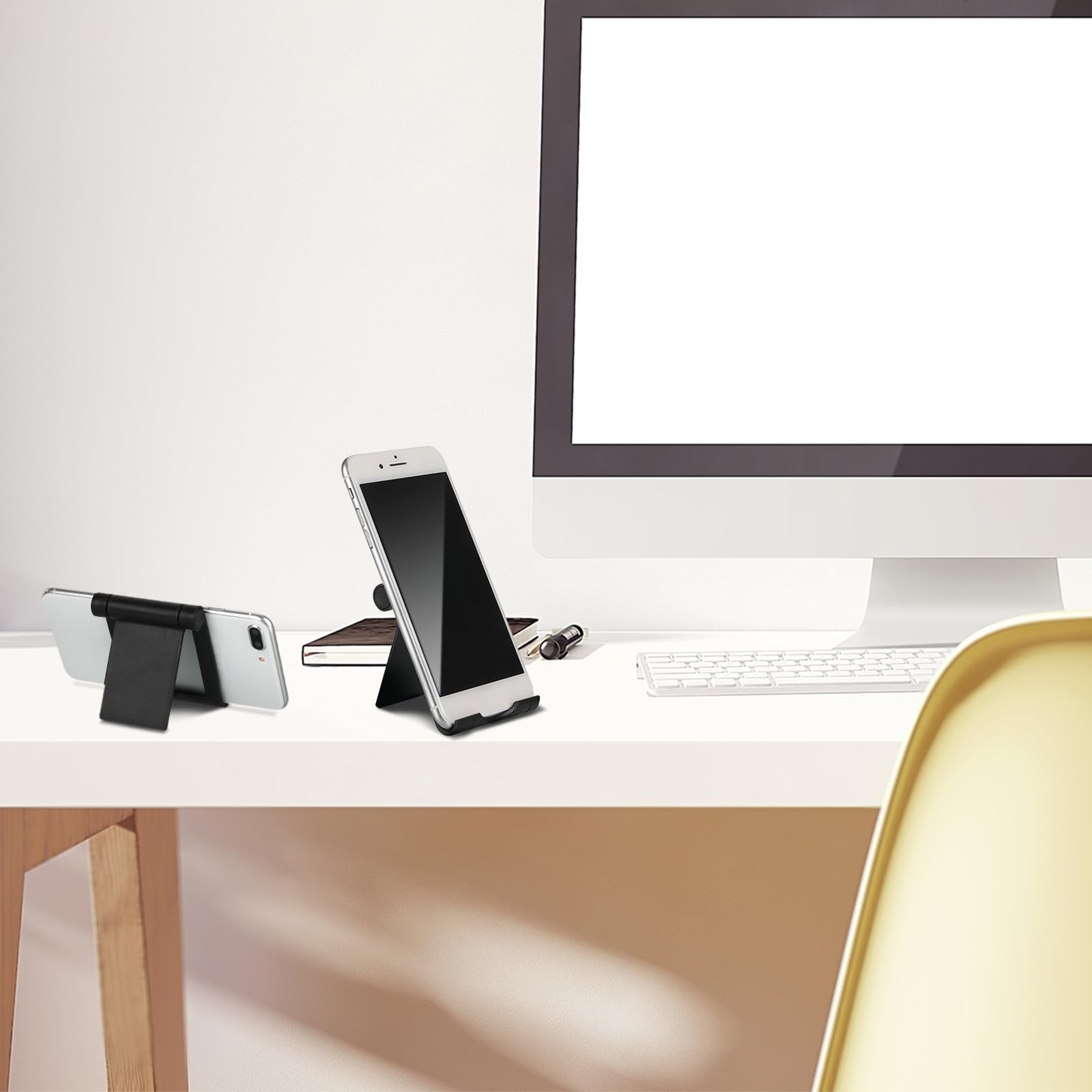 Frienda 4-Piece Foldable Multi-Angle Phone Stand Holder - Universal Adjustable Smartphone & Tablet Dock for Desk (Black, Pink) - Perfect for Video Calls, Watching Movies & Hands-Free Use at Home/Office