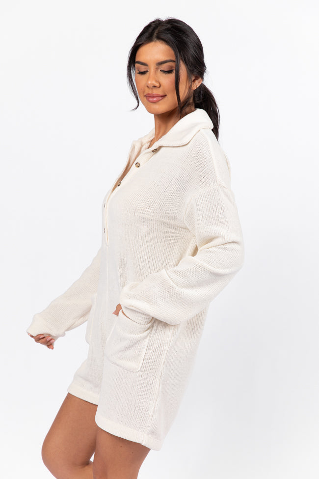 Now Or Never Cream Chenile Button Front Romper for Women - Soft & Comfortable Jumpsuit - Perfect for Casual Outings, Beach Cover-Ups & Summer Vacations - FINAL SALE