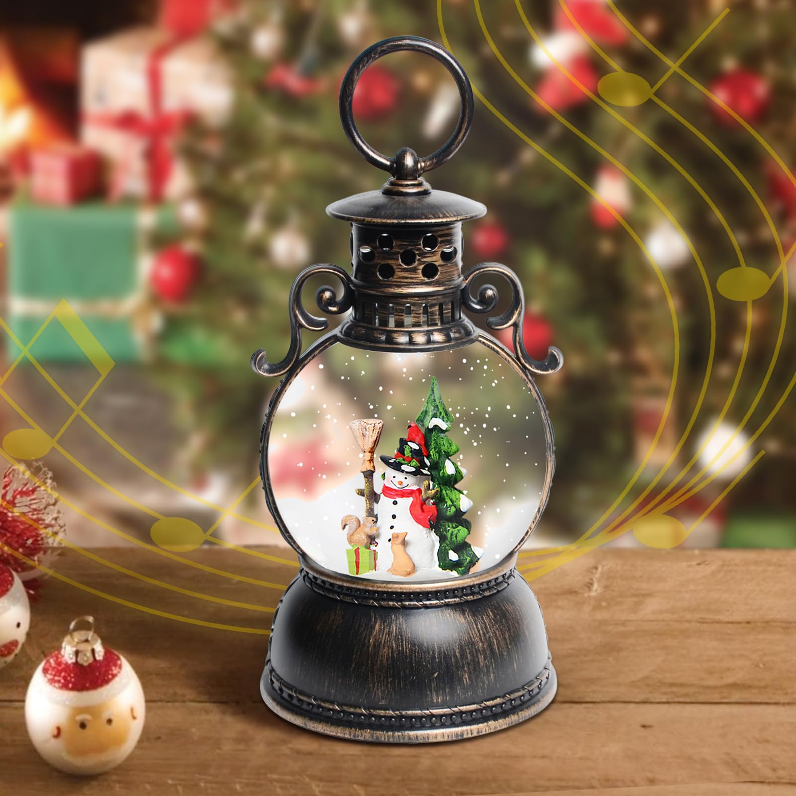 Christmas Snow Globes with Snowman Lantern - 8 Holiday Songs, 6H Timer, Battery/USB Powered Glitter Music Box for Festive Table Decor | Perfect for Holiday Parties, Home Decor & Gift Giving