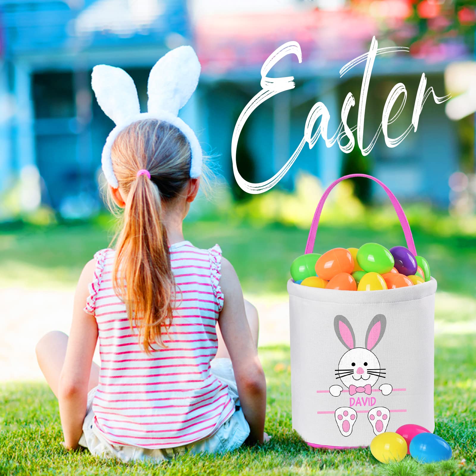 Personalized Easter Basket for Kids - Custom Easter Gifts & Toys for Girls - Pink (Easter Party & Home Decor)