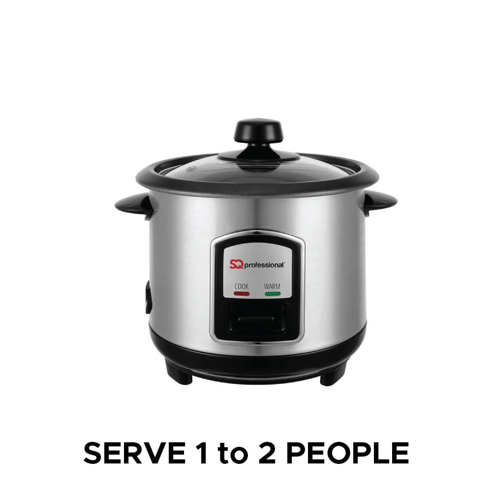 SQ Professional 0.8L Stainless Steel Rice Cooker 350W - Compact & Durable for Perfect Rice, Ideal for Small Kitchens, Dorms & Office Use