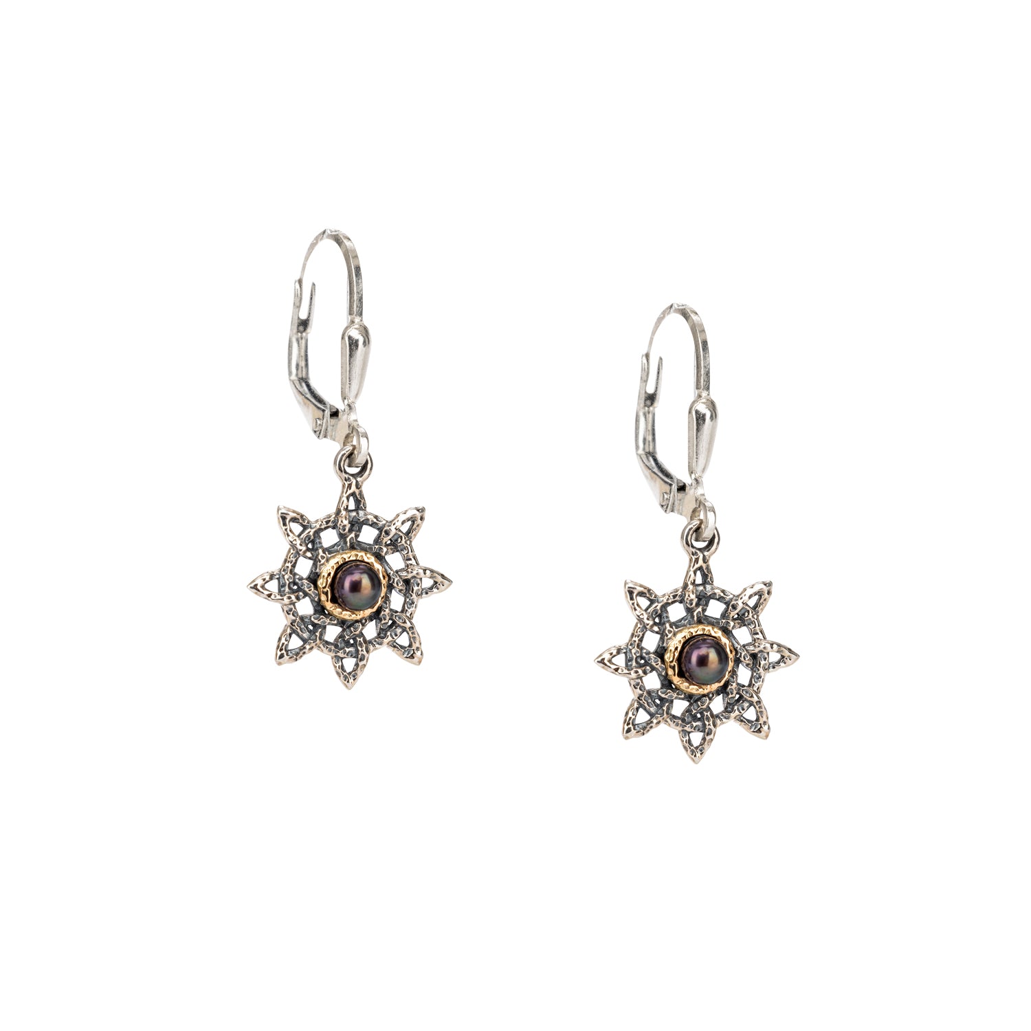 10K Gold & Silver Aphrodite Leverback Starfish Earrings with Peacock Freshwater Pearls - Perfect for Beach Weddings, Summer Parties & Boho Jewelry Lovers