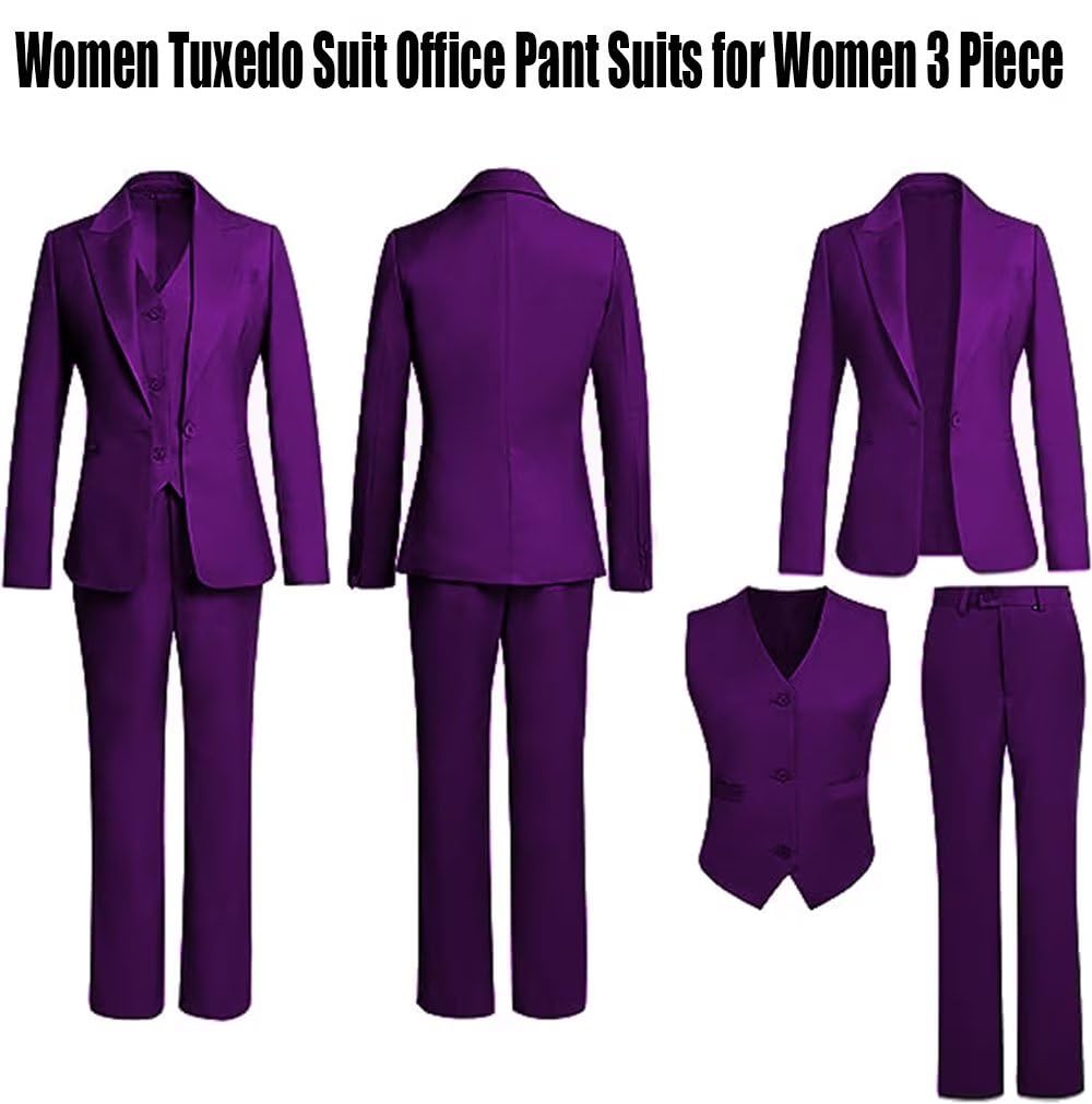 Women's 3-Piece Tuxedo Suit Set - Professional Office Wear & Business Casual Blazer with Pants - Formal Work Attire for Women (Perfect for Job Interviews, Business Meetings & Office Parties)