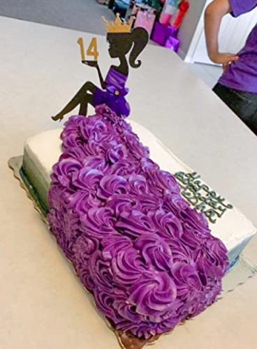 Customizable Purple Glitter Crown Queen Princess Cake Topper - Sitting Girl Wedding Birthday Party Decoration for Cakes, Cupcakes & Desserts