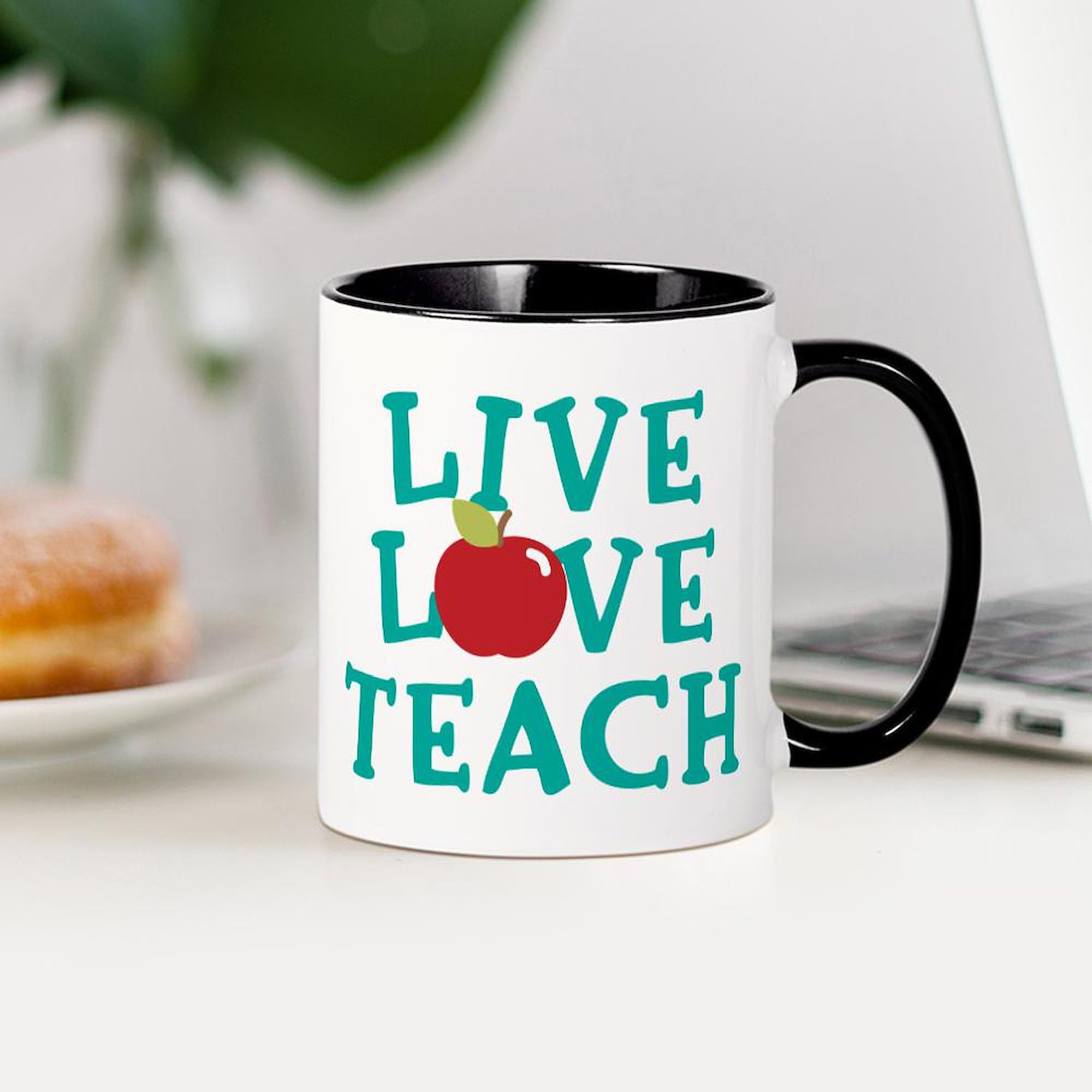 Live Love Teach 11 oz (325 ml) Ceramic Coffee Mug - Inspirational Teacher Gift for Classroom, Office & Home Use