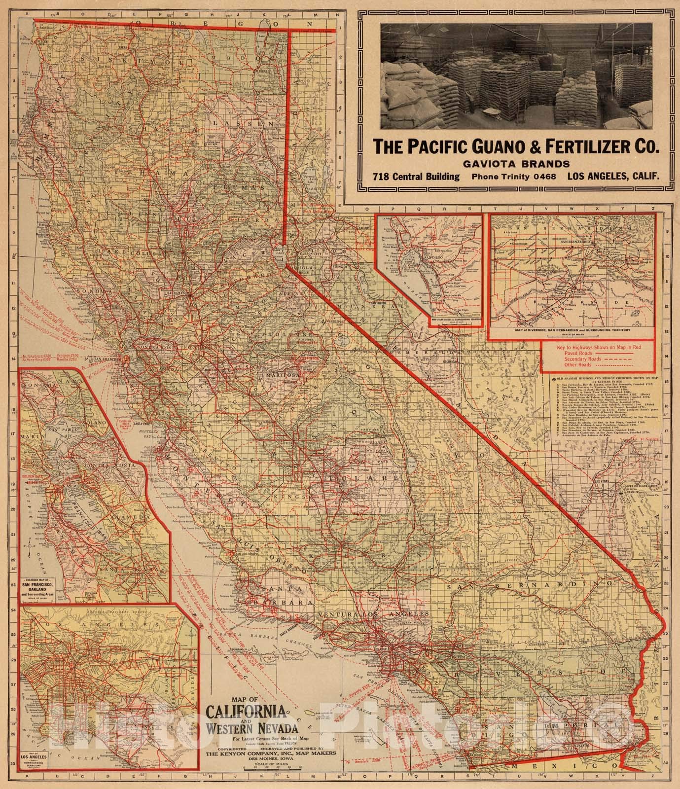 Vintage 1932 Historic Map of California and Western Nevada - 38x44 Inch Antique Wall Art Decor for Home, Office & Classroom - Perfect for History Buffs & Map Collectors