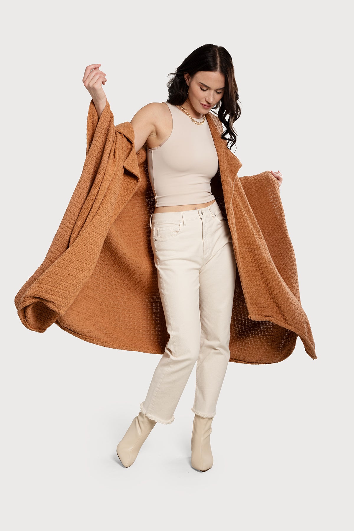 Oversized Waffle Knit Collared Jacket for Women - Cozy Winter Cardigan with Pockets - Perfect for Casual Outfits, Lounge Wear & Coffee Dates