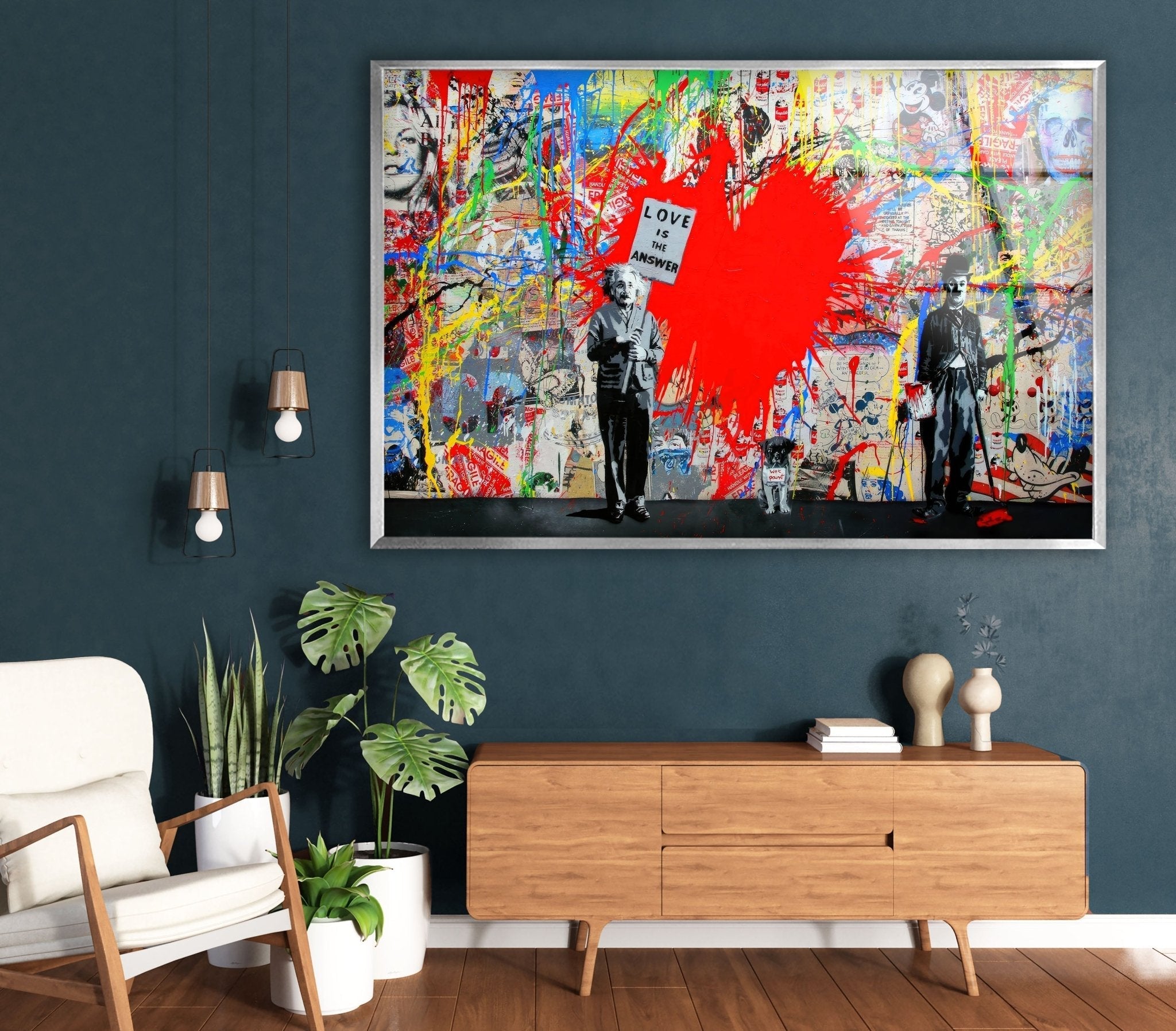 Banksy Einstein Love is the Answer Glass Wall Art - Modern Home Decor for Living Room, Bedroom & Office