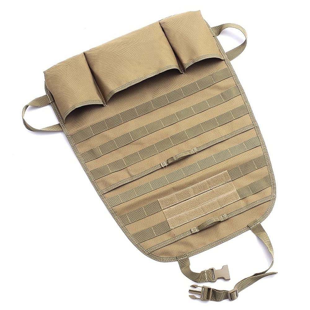 Tactical MOLLE Nylon Car Seat Back Organizer - Universal Fit Vehicle Panel Backseat Cover Protector (Tan) - Perfect for Road Trips, Camping & Outdoor Adventures
