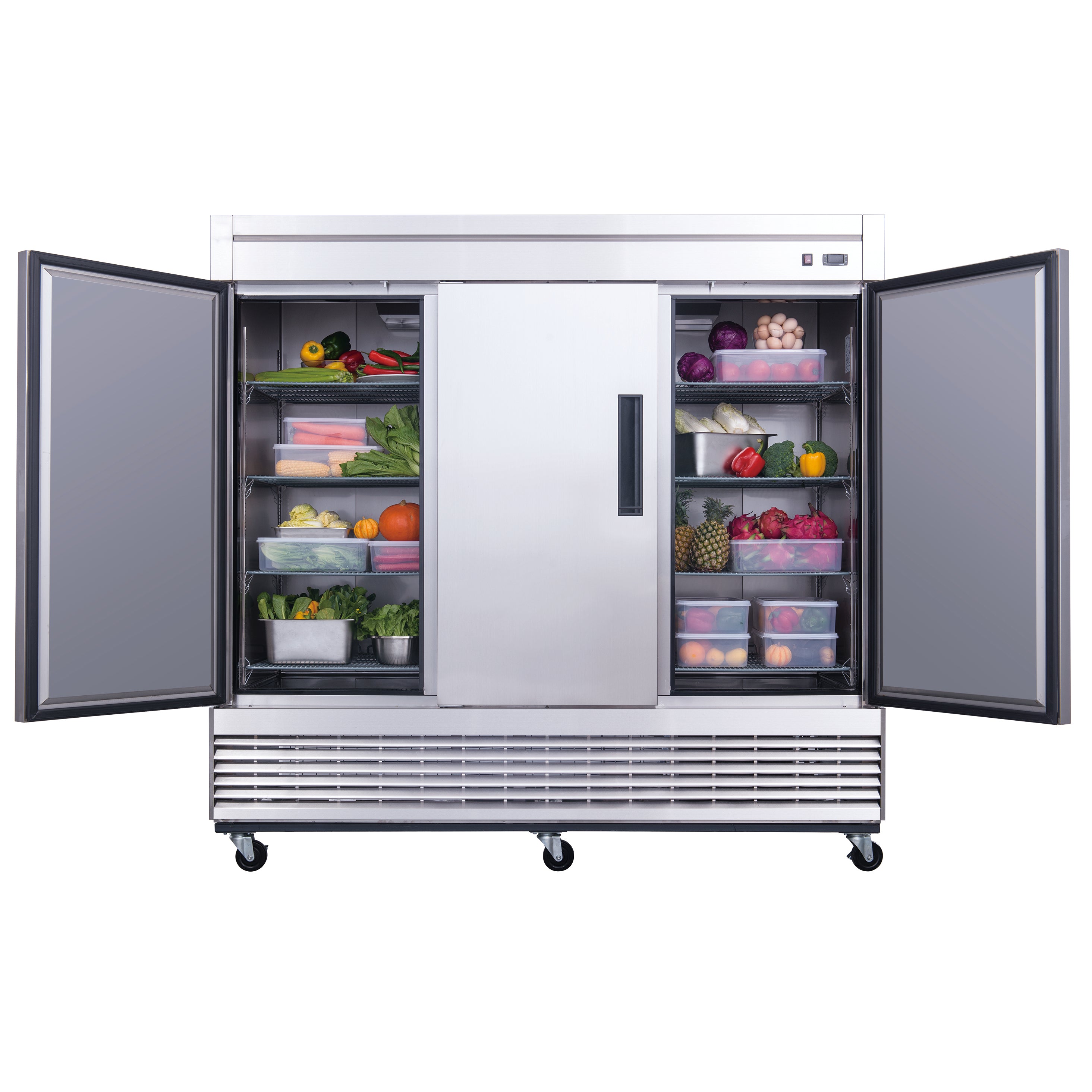 Dukers D83R 3-Door Refrigerator - Energy Efficient French Door Fridge with Spacious Interior for Home, Kitchen, and Restaurant Use