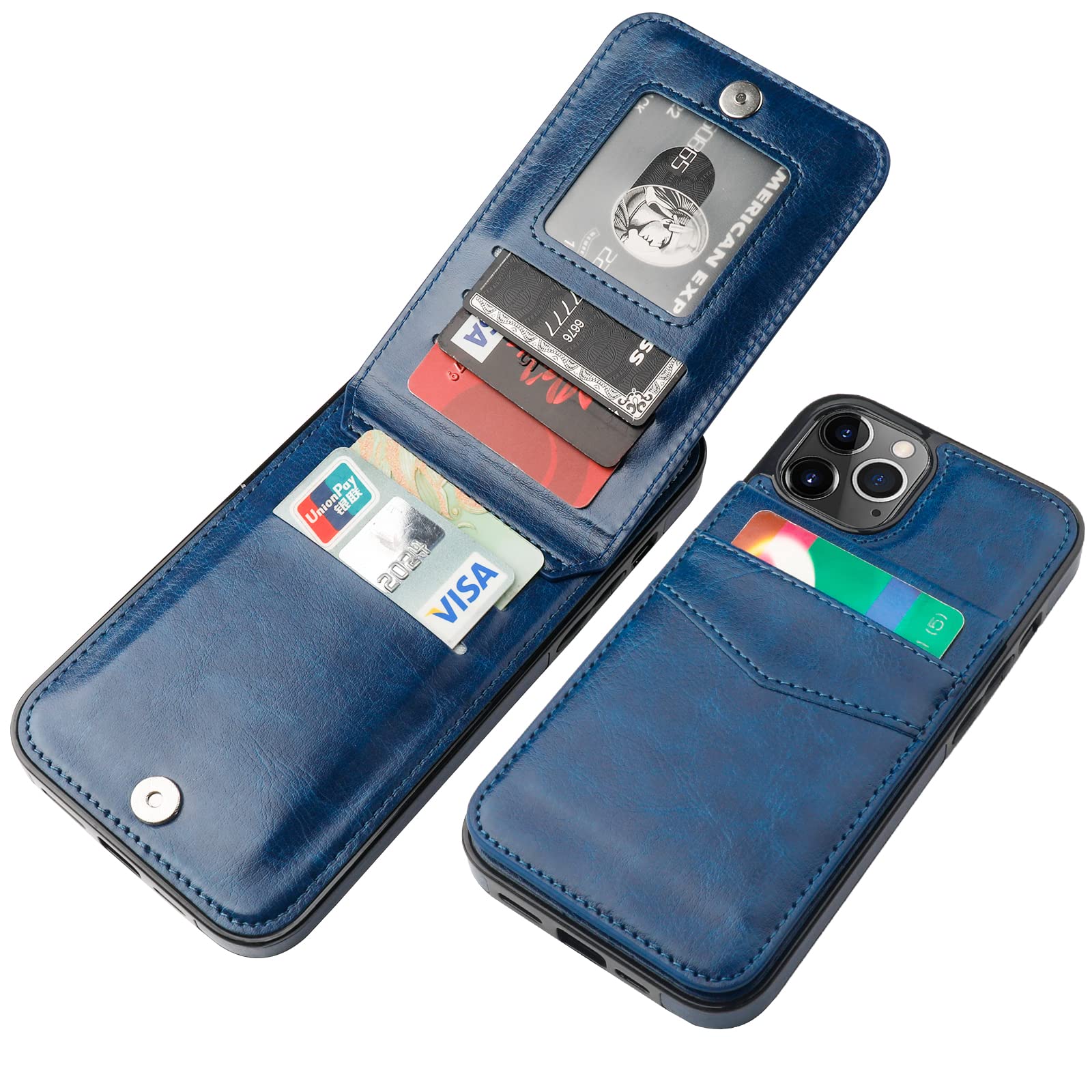 Premium Leather iPhone 12 Pro Max Case with Magnetic Wallet & Kickstand - Heavy Duty Protective Cover with Credit Card Holder for 6.7 Inch iPhone (Blue) | Perfect for Work, Travel & Everyday Use