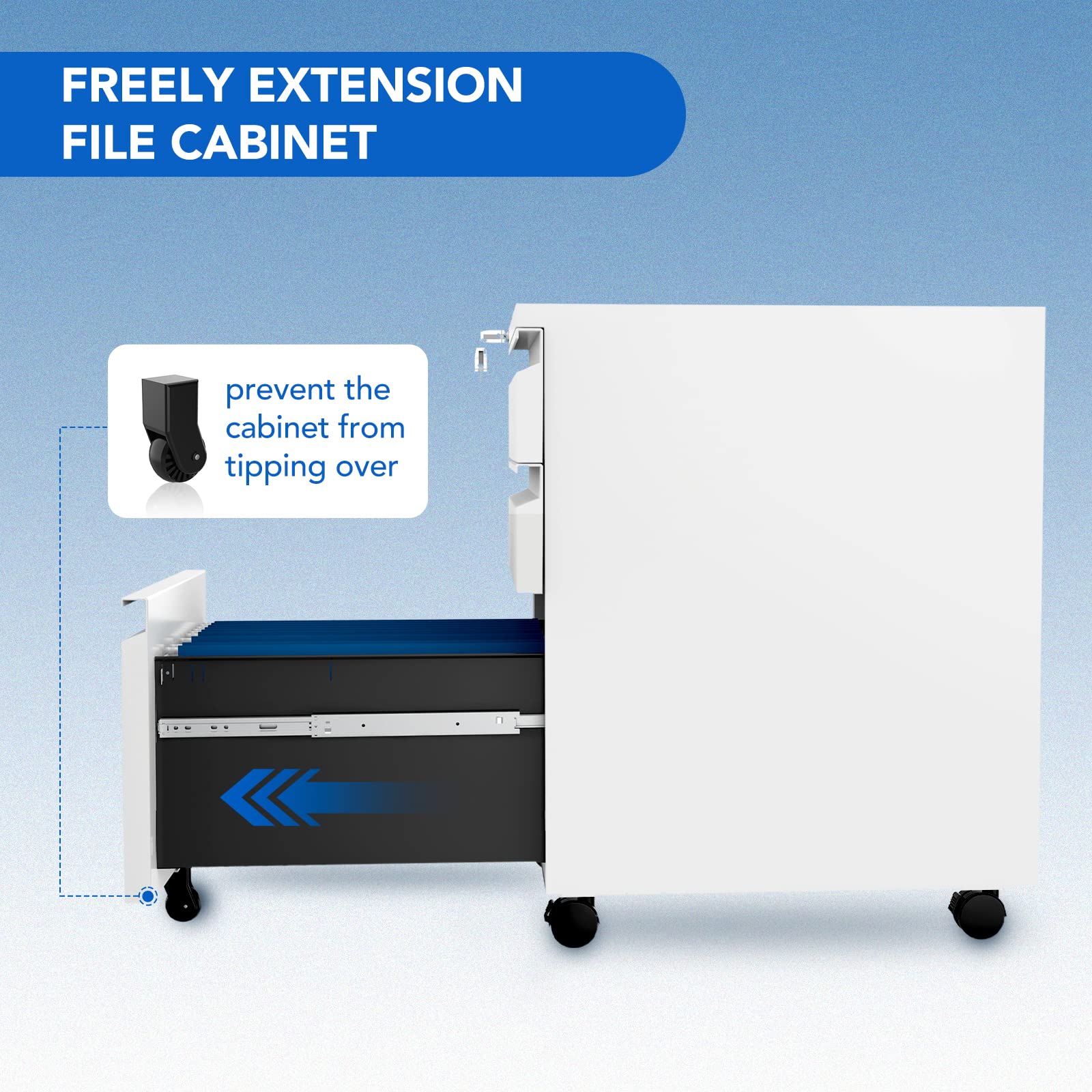 FLEXISPOT 3-Drawer Mobile File Cabinet with Lock Keys - Home Office Under Desk Storage Organizer for Legal/Letter/A4 Files - White | Perfect for Small Spaces & Office Organization