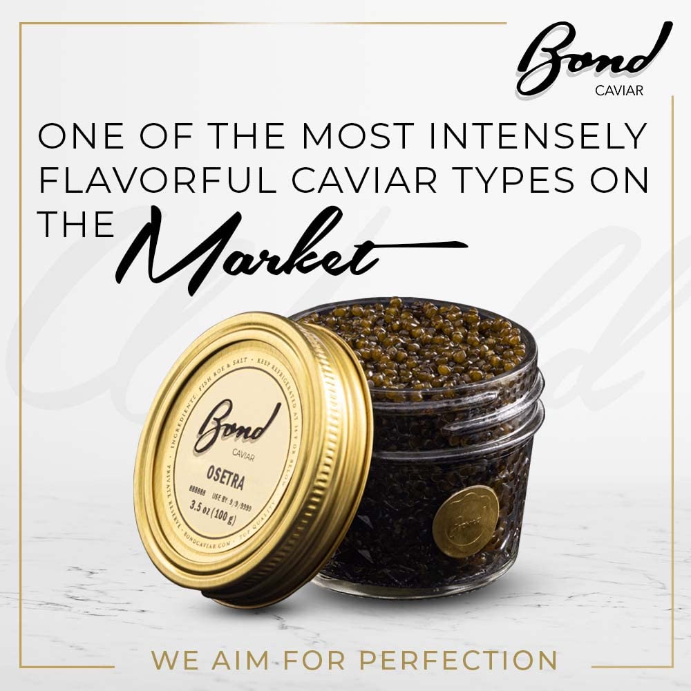 Premium Osetra Caviar - Gourmet Malossol Fish Roe with Sea Salt, Deep Brown Pearls (3.5oz/100g Glass Jar) - Luxury Gift for Special Occasions, Fine Dining & Celebrations - Overnight Shipping Available