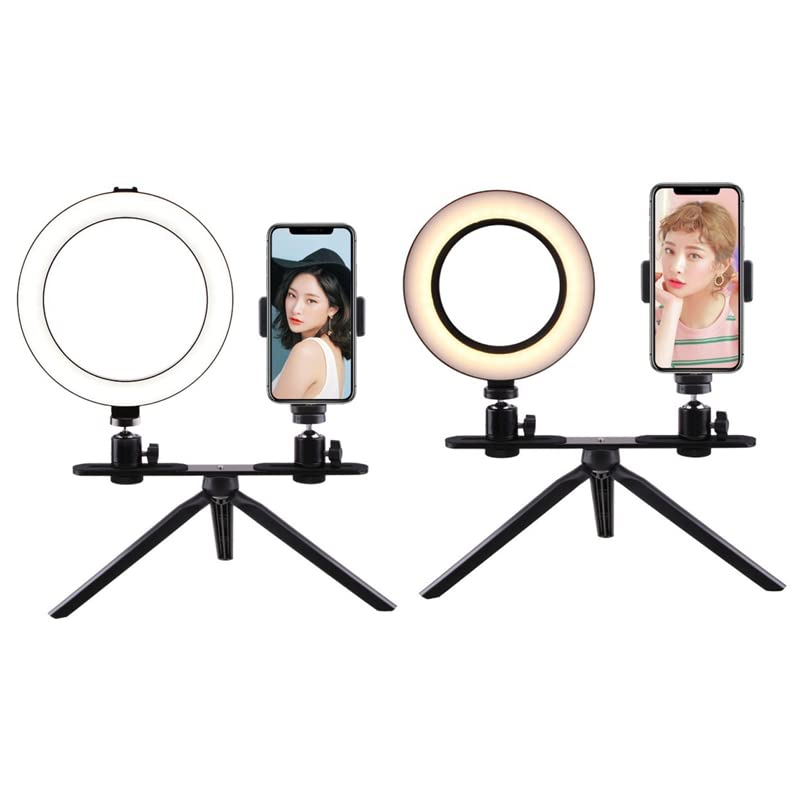 Haopeuk 6 Inch Selfie Ring Light with Tripod Stand & Phone Holder - Mini LED Camera Ring Light for Live Streaming, Makeup, YouTube Videos, TikTok, Photography - Perfect for Home Studio, Vlogging & Beauty Content Creation