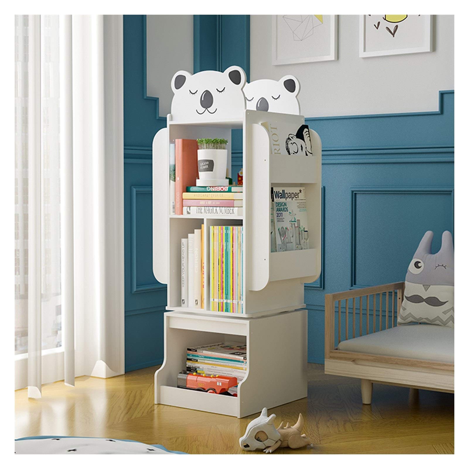 Rotatable Wooden Kids Bookshelf - Cute Animal Shape Book Organizer with Large Capacity for Home, Children's Room & Kindergarten | Freestanding Bookcase for Display & Storage | Perfect for Bedroom Decor & Classroom Organization