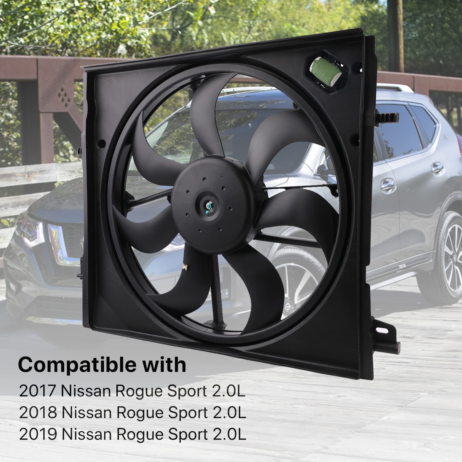 Nissan Rogue Sport Qashqai 2.0L Radiator Cooling Fan Assembly Replacement 2017-2022 - Compatible with OEM 21481-6MA0A, 21481-6MA0B - Electric Cooling Fan with Integrated Fan, Shroud & Motor - Perfect for Engine Overheating Prevention & Summer Driving
