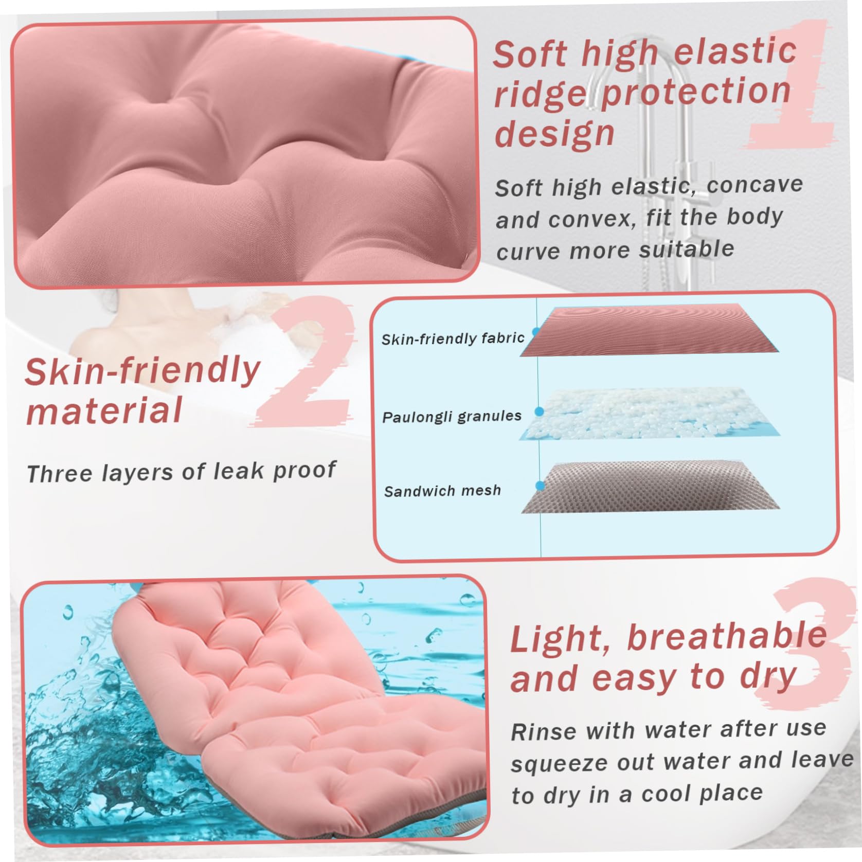 Full Body Bath Pillow with Soft Suction Cups - Non-Slip, Quick Drying & Breathable Bathtub Cushion - Foldable Design for Ultimate Relaxation in Bath, Spa, or Jacuzzi