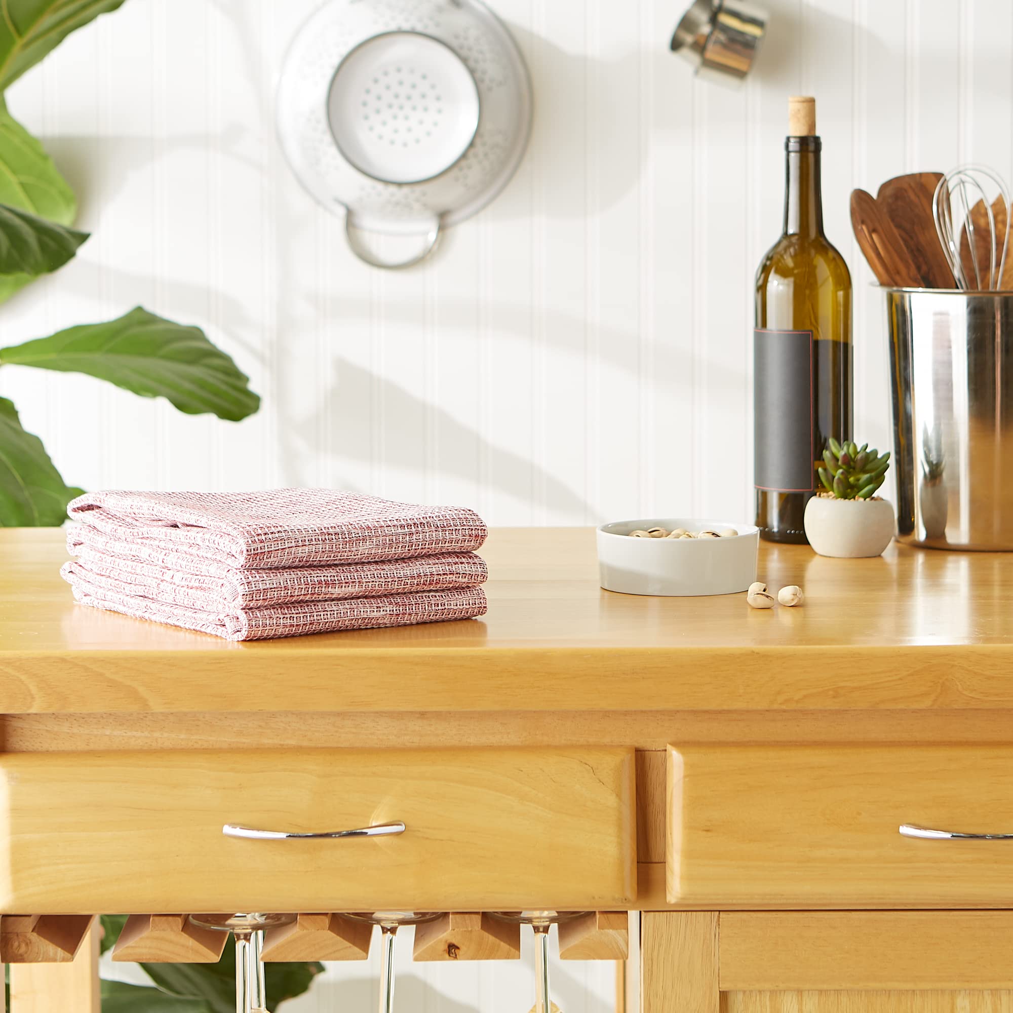 Eco-Friendly DII Recycled Cotton Absorbent Waffle Weave Dish Towels Set - Barn Red, 20x30 Inches, 3-Piece Kitchen Towels for Drying Dishes & Decor | Sustainable Home Essentials