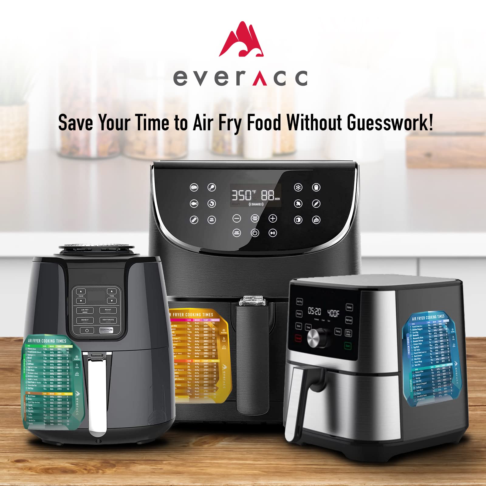 Air Fryer Magnetic Cheat Sheet Set - Cooking Times Chart & Quick Reference Guide for Instant Air Fryer Oven - Perfect Kitchen Accessories for Healthy Frying & Baking at Home