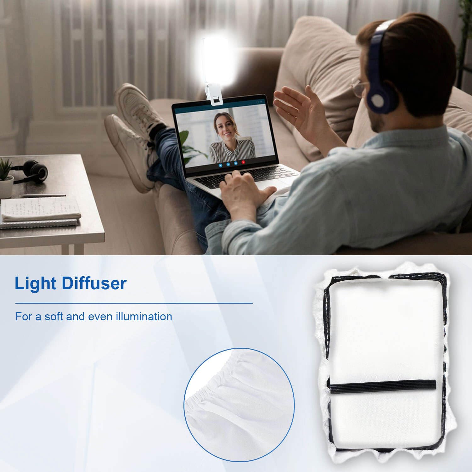 80 LED Rechargeable Selfie Light with Diffuser - Portable Phone & Laptop Lighting for Video Conference, TikTok Recording, Makeup - Compatible with Camera Tripod | Perfect for Content Creators, Live Streaming & Home Office