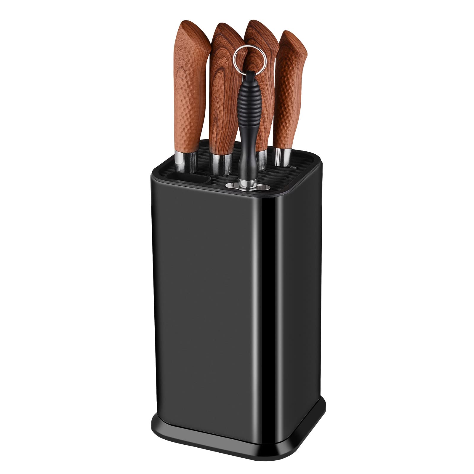 Premium Universal Knife Block Holder - Stainless Steel Kitchen Counter Organizer with Scissors Slot & Sharpening Rod | Space-Saving Rectangular Design for Knife Storage (Black) | Perfect for Home Chefs & Professional Kitchens