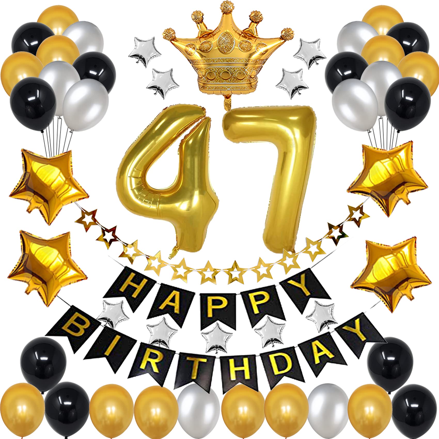 47th Birthday Party Decorations for Men & Women - Black & Gold 47 Balloon Set with Number Balloon & Banner - Perfect for 47 Year Old Birthday Celebrations, Office Parties & Milestone Events