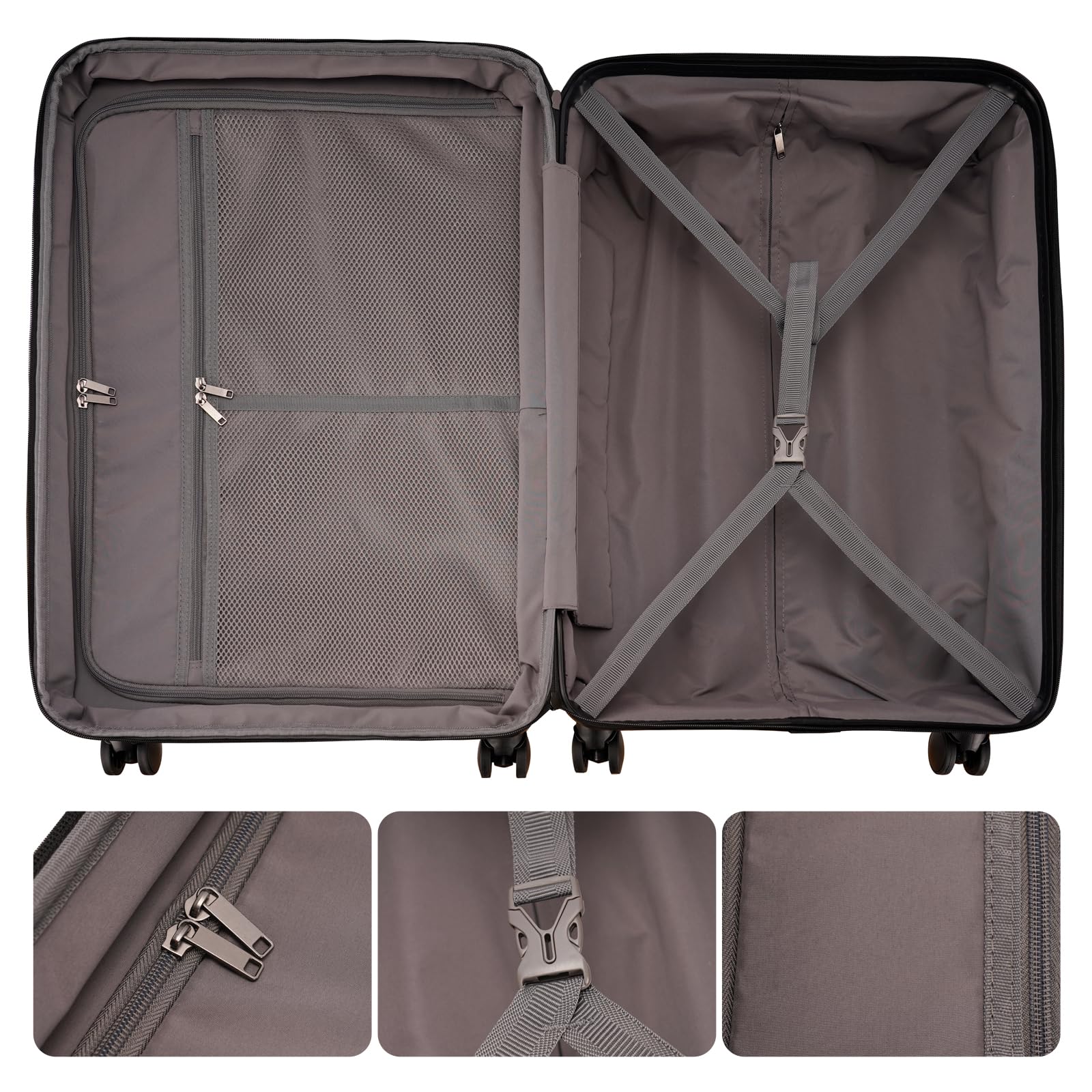 GinzaTravel Rune Series Expandable 3-Piece Lightweight Hardside Luggage Set with Spinner Wheels & TSA Lock - Durable PP Material Business Suitcase for Travel, Business Trips & Vacations