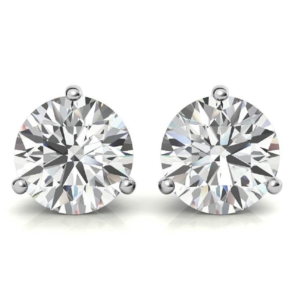 3 TCW Round Cut Moissanite Stud Earrings for Women - Solid 10K/14K/18K White Gold Handmade Solitaire Diamond Earrings - Push/Screw Back Engagement & Bridal Gifts - Perfect for Weddings, Anniversaries & Special Occasions