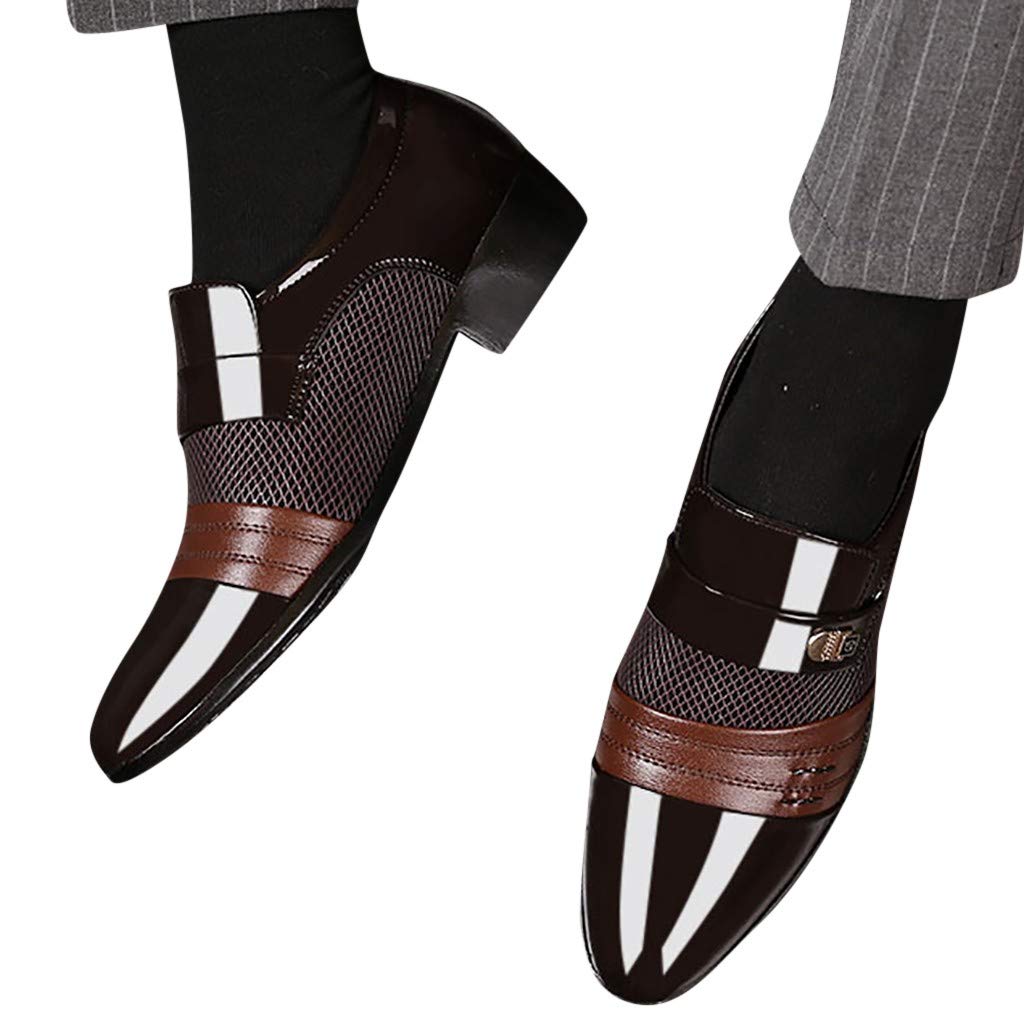 IQYU Men's Genuine Leather Dress Shoes - Patent Oxford Business Shoes for Wedding, Office & Formal Occasions - Comfortable Slip-Resistant Men's Loafers & Casual Shoes for Daily Wear