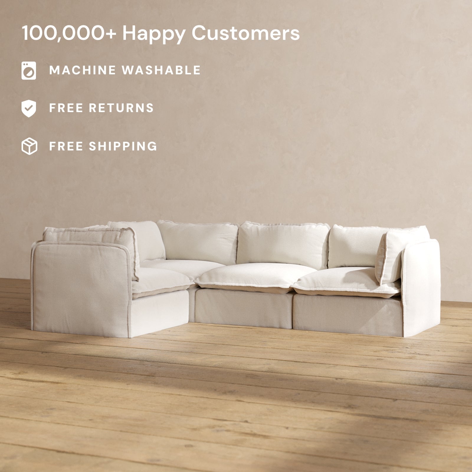 Modular Performance 4-Seater Corner Sectional Sofa in Flour Fabric | Modern L-Shaped Living Room Furniture for Small Spaces | Perfect for Apartments, Family Rooms & Cozy Home Decor