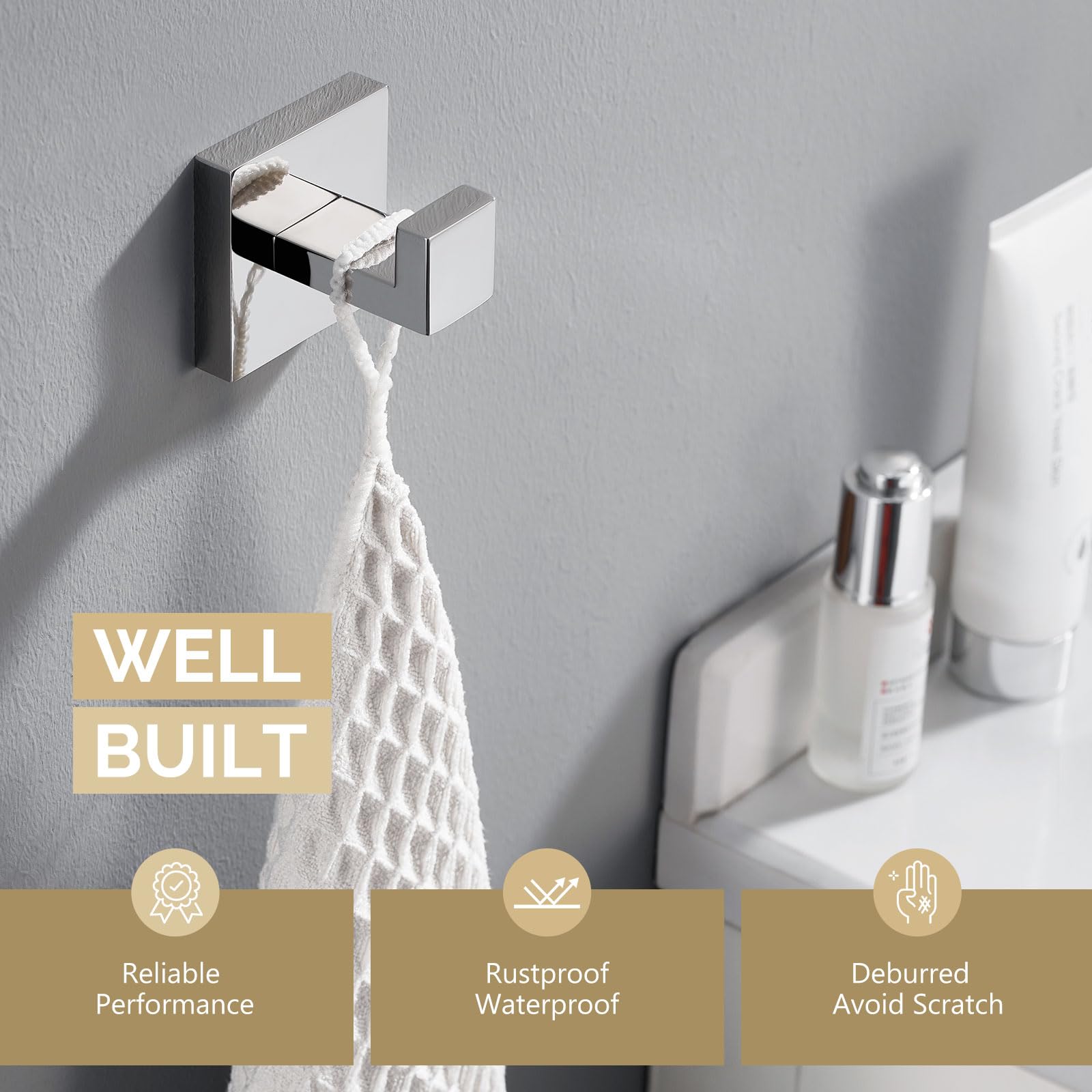 Stainless Steel Bathroom Towel Hook - SUS 304 Shower Robe Hanger, Wall Mounted Coat Hook with Polished Chrome Finish - Perfect for Bathroom, Kitchen, Bedroom & Entryway Organization
