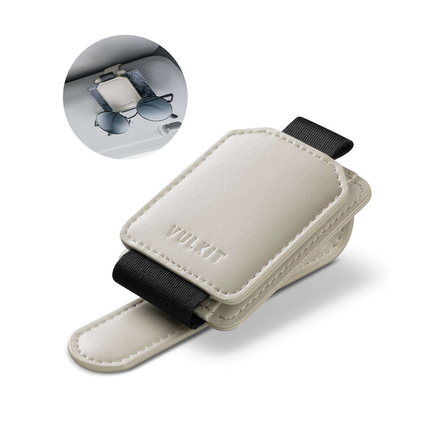 VSH100 Magnetic Leather Sunglasses Holder & Card Organizer - Car Sun Visor Clip for Eyewear & Credit Cards Storage (Perfect for Driving, Travel & Daily Use)