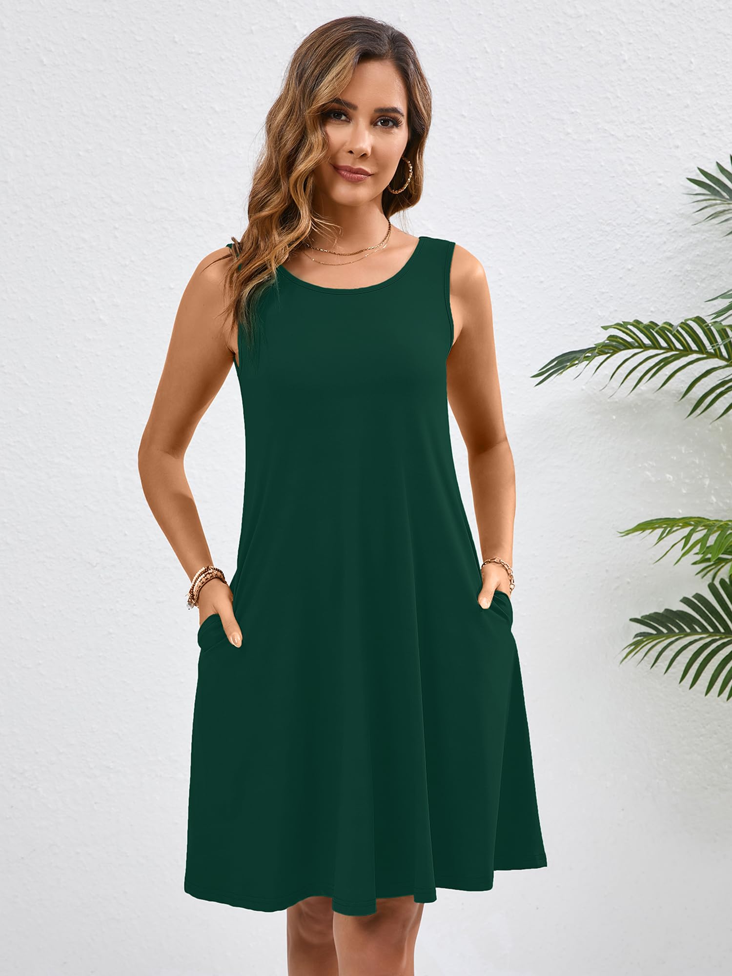 KORSIS Women's Summer Casual Sleeveless Swing Dress - Flowy T-Shirt Tank Sundress with Pockets for Beach, Vacation & Everyday Wear | Lightweight Comfortable Ladies Dress
