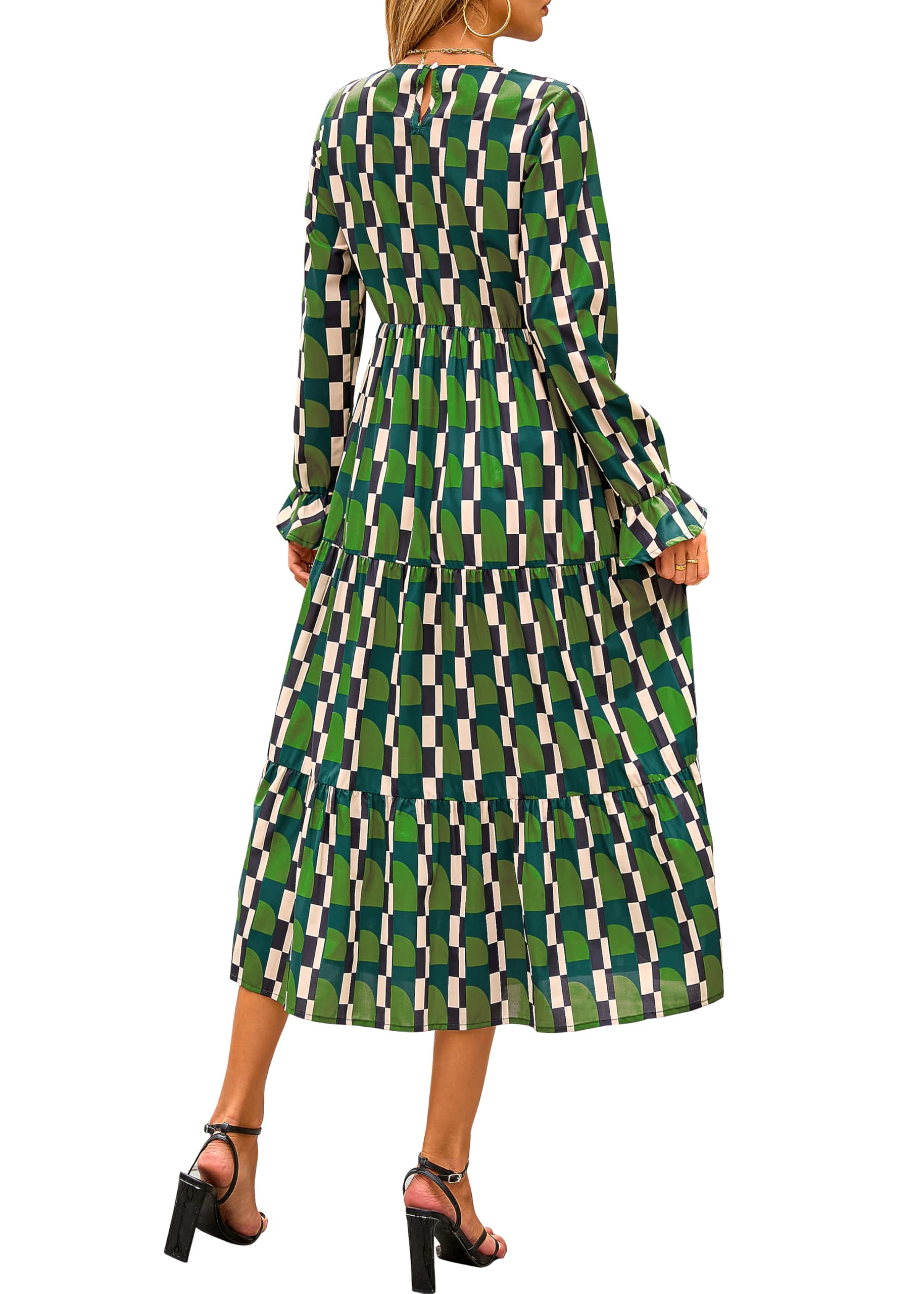 KIRUNDO Women's Long Sleeve Boho Floral Print Midi Dress - Spring Wedding Guest Dress with Pockets | Perfect for Casual Outings, Garden Parties & Special Occasions