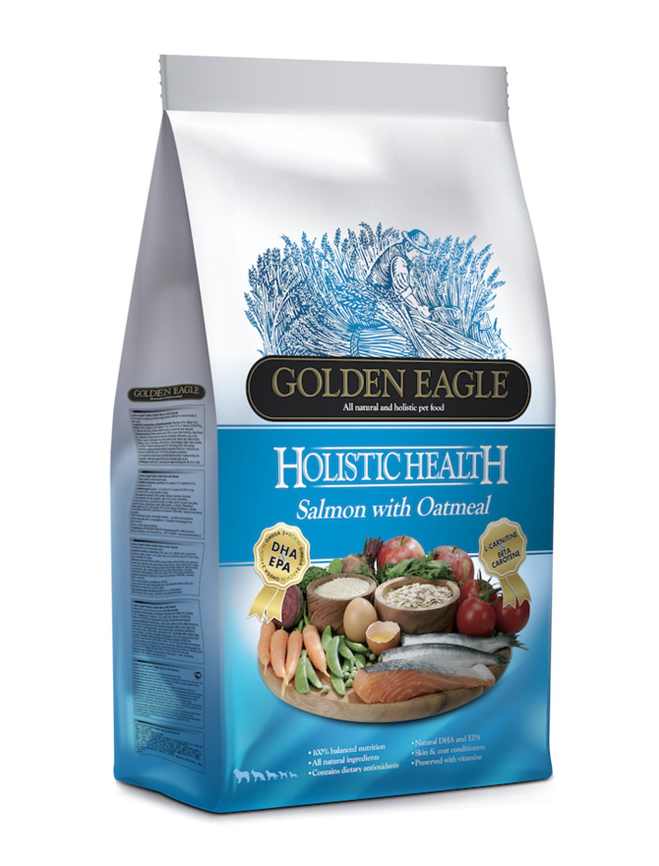 Premium Golden Eagle Holistic Salmon Formula Dry Dog Food - Grain-Free, High Protein for Adult Dogs (5lb & 15lb Bags) - Ideal for Sensitive Stomachs & Skin Allergies