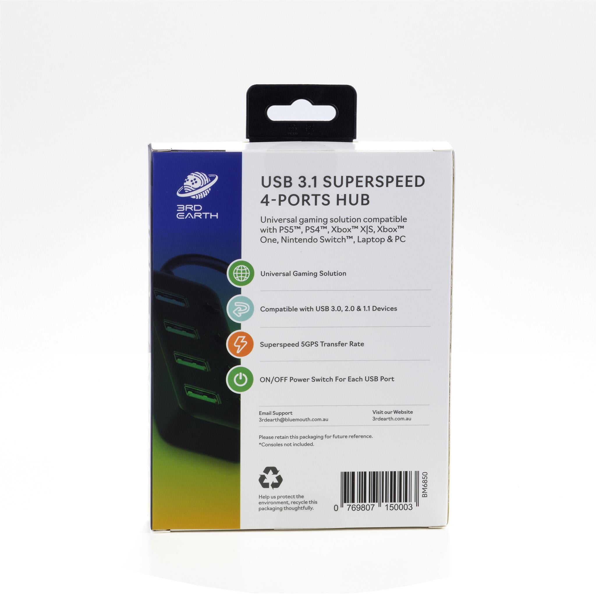 3rd Earth USB 3.1 SuperSpeed 4-Port Hub - High-Speed Data Transfer for Laptop, PC, Mac - Perfect for Home Office, Gaming & Travel Accessories