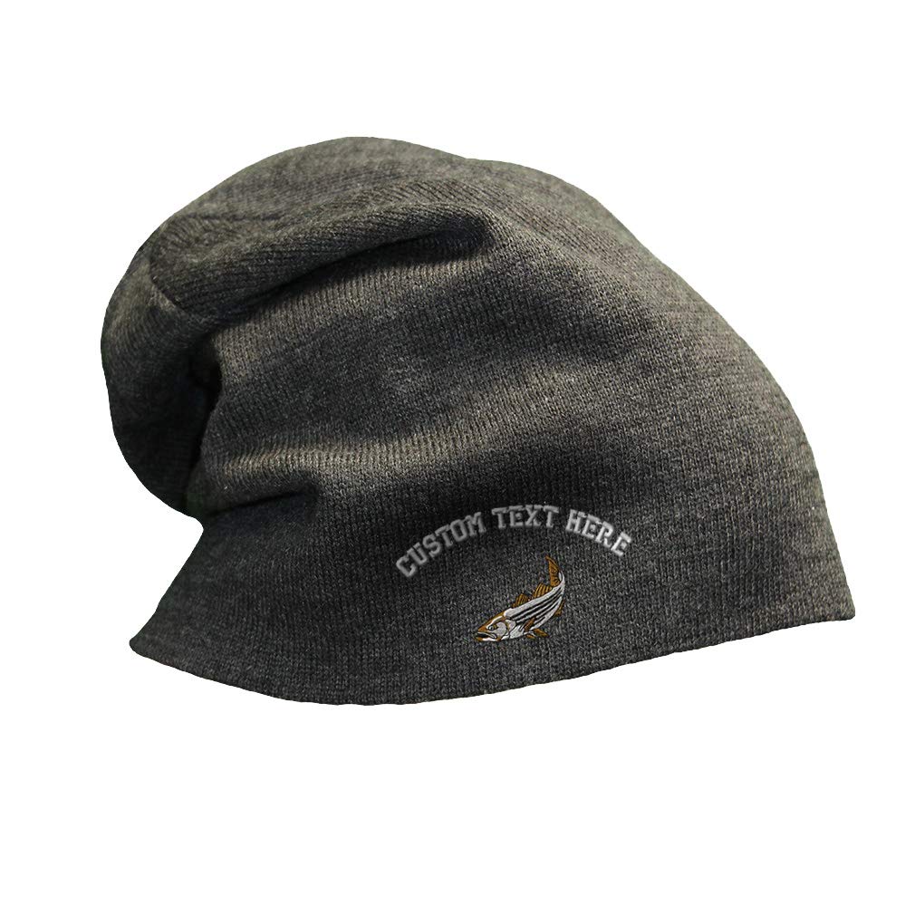 Men's & Women's Slouchy Beanie Winter Hat with Striped Bass Embroidery - Warm Skull Cap for Outdoor Activities, Skiing, and Casual Wear