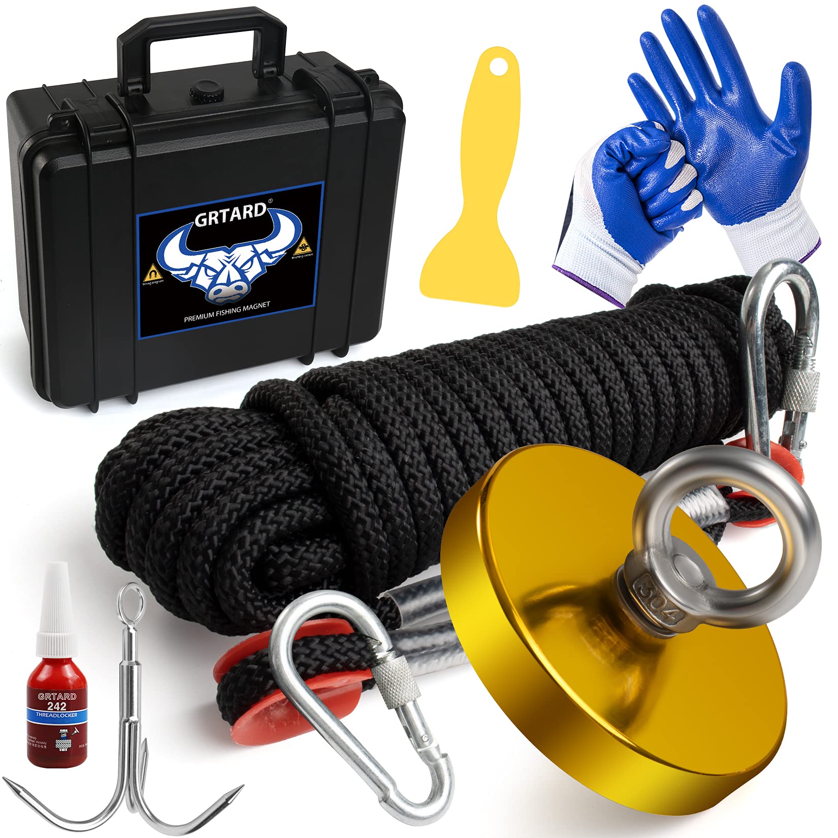 Grtard 700lbs Magnet Fishing Kit with Case - 2.95 Inch Diameter Strong Pulling Force Retrieval Magnet for Rivers, Lakes, Beaches | Perfect for Treasure Hunting, Metal Detecting & Outdoor Adventures