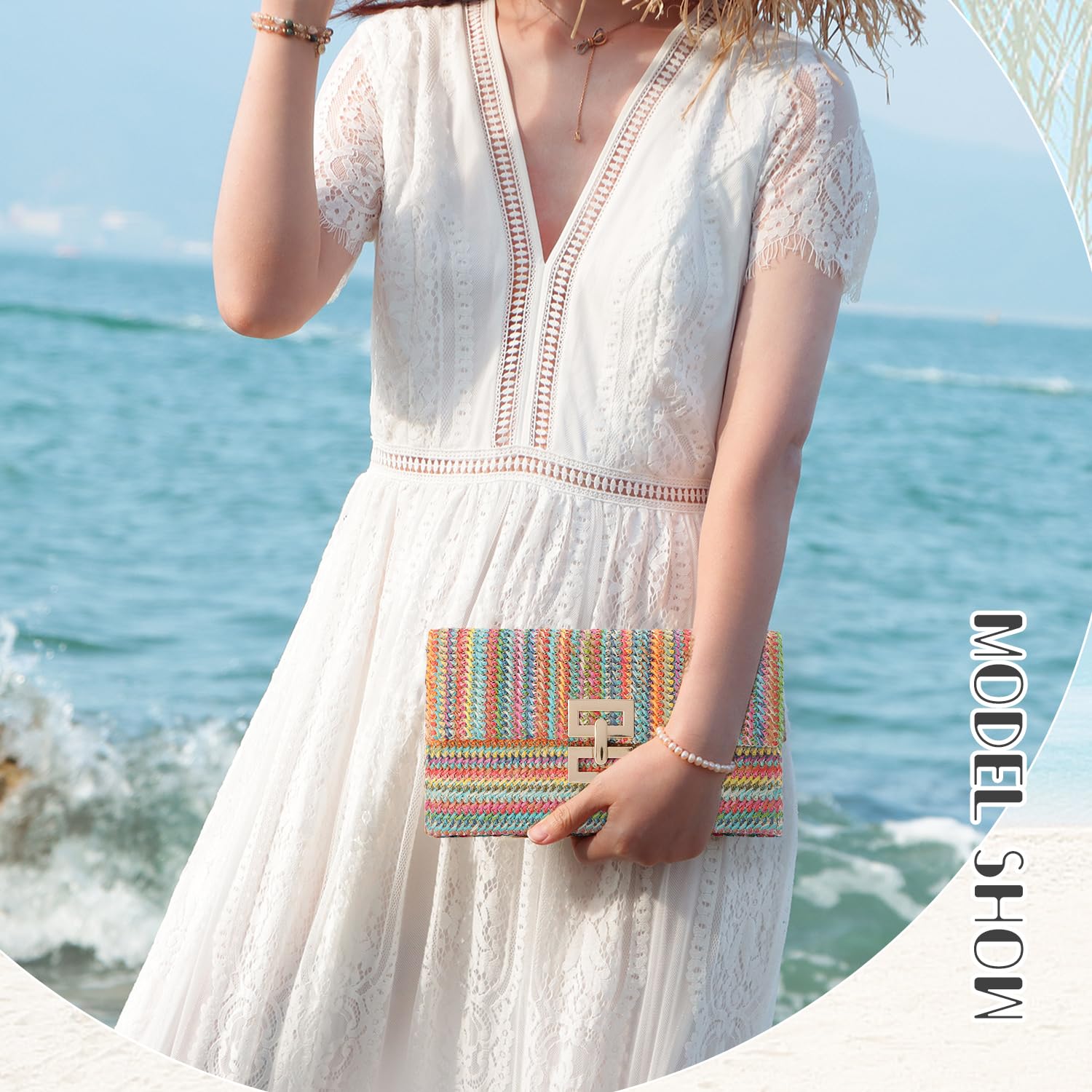 Stylish Woven Straw Clutch Purse for Women - Elegant Beach Bag & Evening Envelope Handbag - Perfect for Summer Vacations, Weddings, and Night Out Events