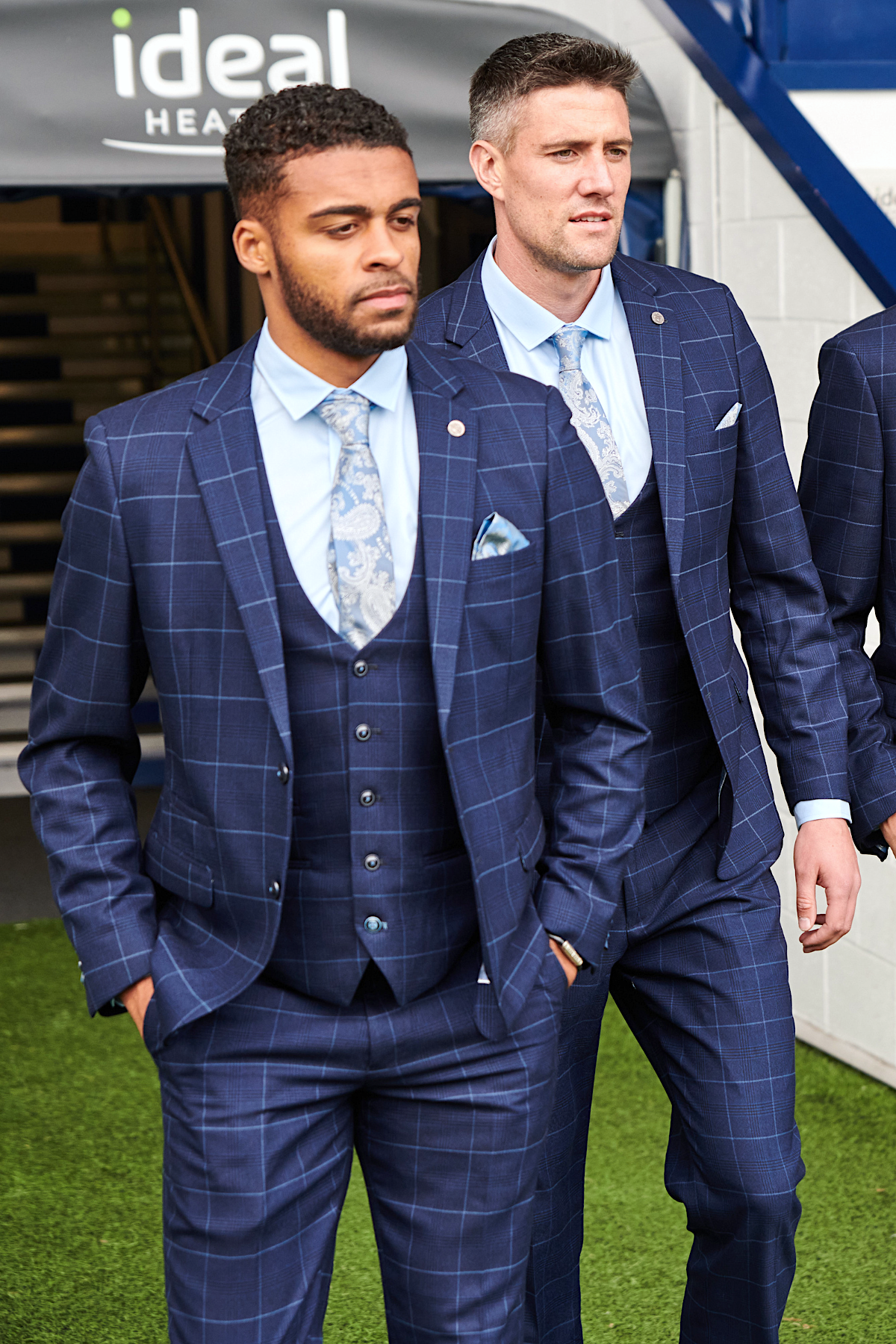 Premium Navy & Sky Check Suit for Men - Classic Business & Formal Attire - Perfect for Office, Weddings & Special Occasions