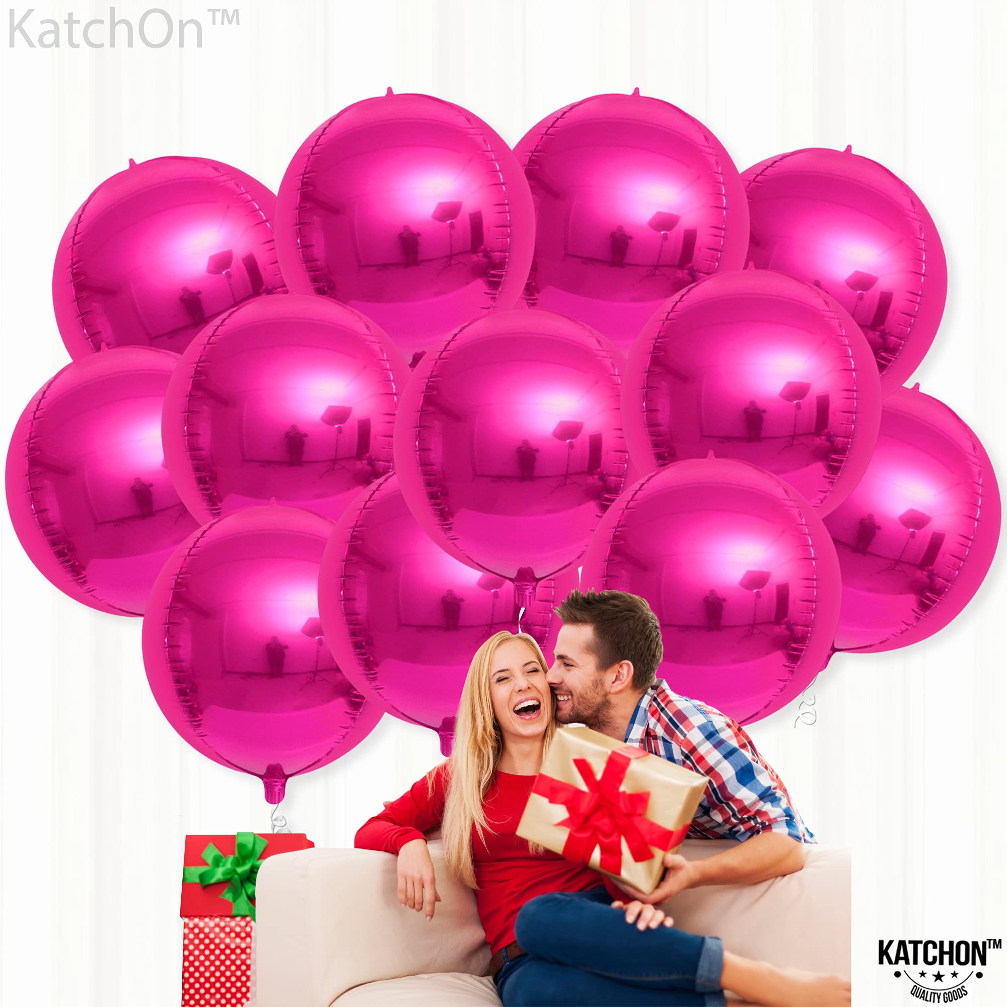 KatchOn 22 Inch Large Hot Pink Balloons - Pack of 12 | Premium Mylar Foil Balloons for Galentine's Day, Birthday & Party Decorations | Perfect for Baby Showers, Bridal Showers & Anniversary Celebrations