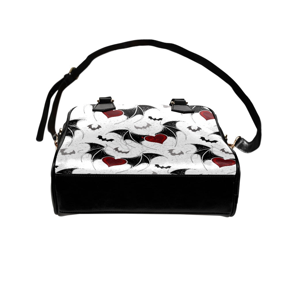 Stylish Bats and Hearts Print Shoulder Handbag for Women - Gothic Fashion Accessory for Parties, Halloween, and Everyday Use