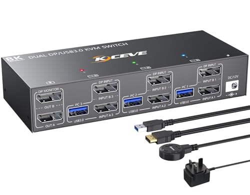 DP KVM Switch 2 Monitors 3 Computers