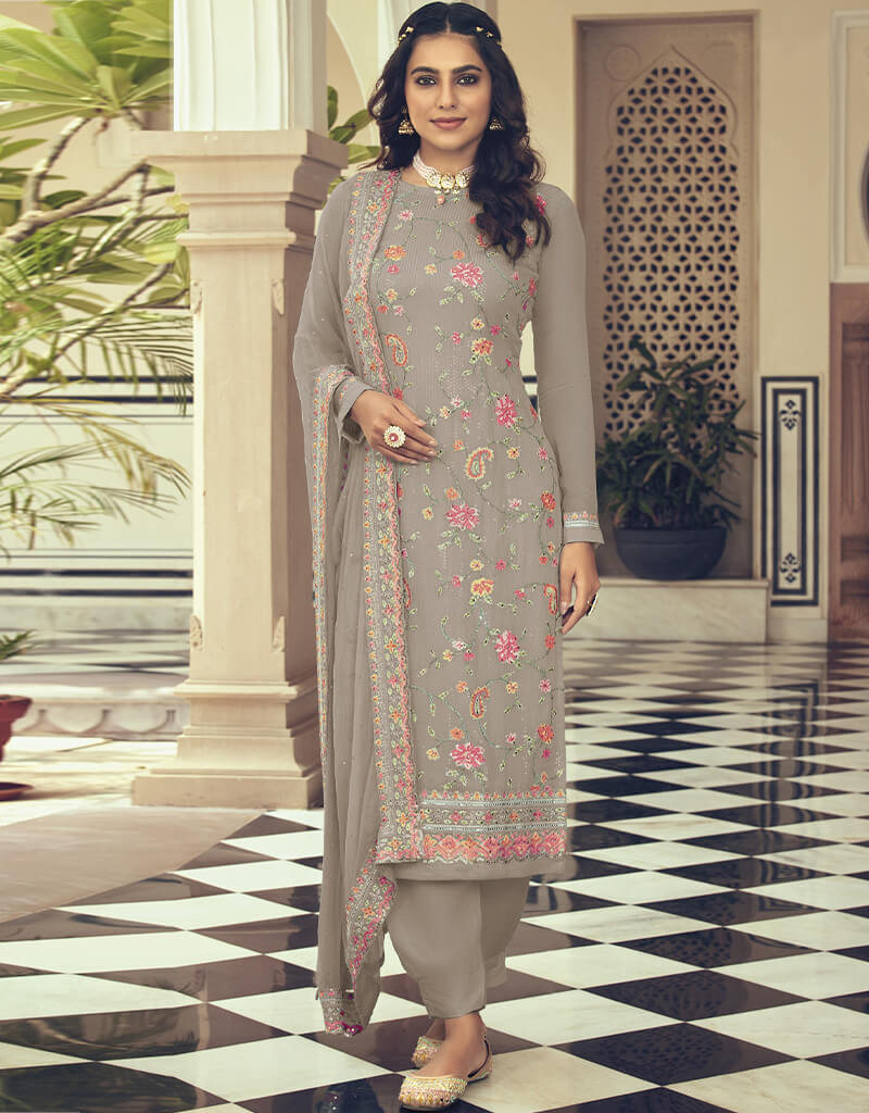 Beige Fox Georgette Pant Salwar Suit for Women - Elegant Indian Ethnic Wear for Weddings, Parties & Festivals