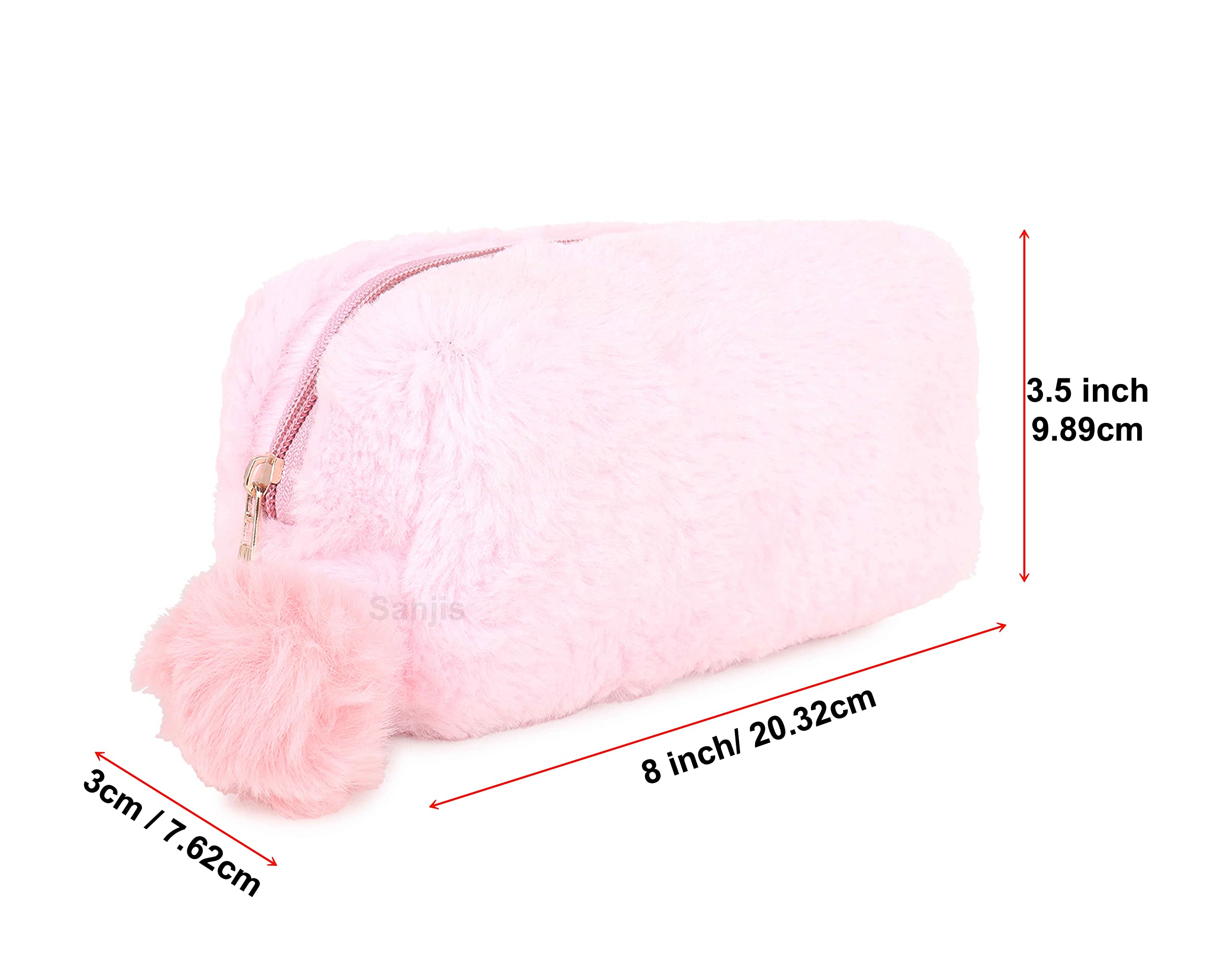 Sanjis Enterprise Small Faux Fur Cosmetic Bag - Elegant Makeup Pouch with Zipper for Lipstick & Toiletries | Perfect Women's Travel Organizer & Gift Idea (Pink) | Great for Daily Makeup Storage, Weekend Getaways & Birthday Presents