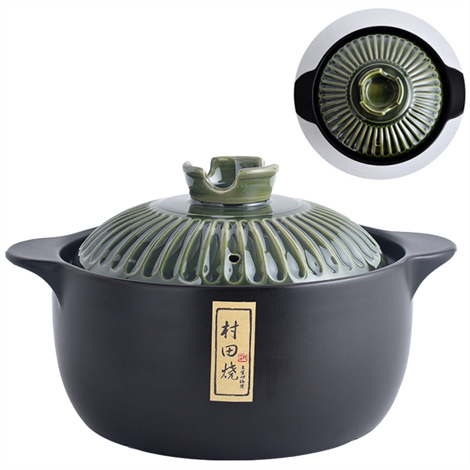 Premium 3.5L Ceramic Cooking Pot - Japanese Donabe & Chinese Clay Pot for Stews, Soups, and Slow Cooking | Traditional Earthenware Stockpot for Stovetop & Oven Use | Ideal for Hot Pot, Casseroles, and Family Meals