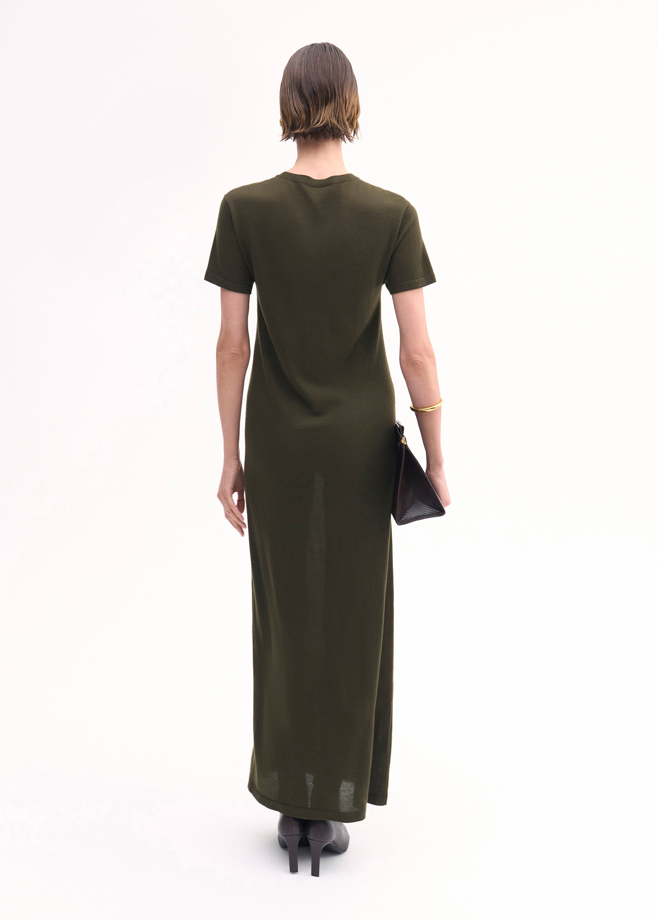 Luxury Fine Cashmere T-Shirt Dress for Women - Olive Green | Soft & Comfortable Knitwear for Casual Wear, Office & Travel